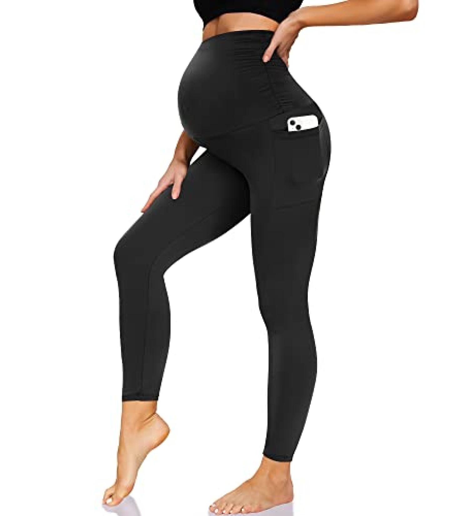 Highdays Women's Maternity Workout Leggings | Over The Belly Pregnancy Yoga Pants - Black, Medium - Buy Online on GoSupps.com