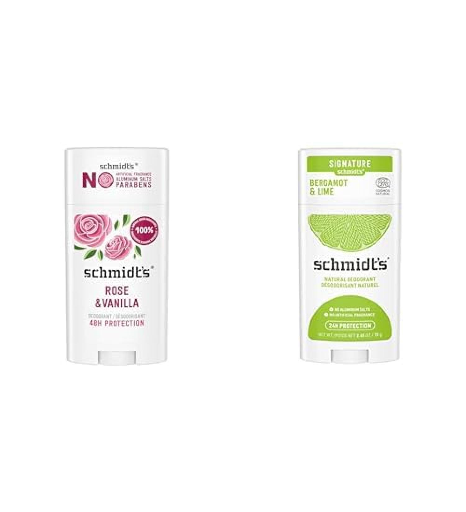  Schmidt's Schmidt's Natural Origin Deodorant Stick Pink and Vanilla 24h Efficacy Certified Vegan 75g + Bergamot and Lime Signature Deodorant Stick Dermatologically Tested 75 g - Buy Online on GoSupps.com