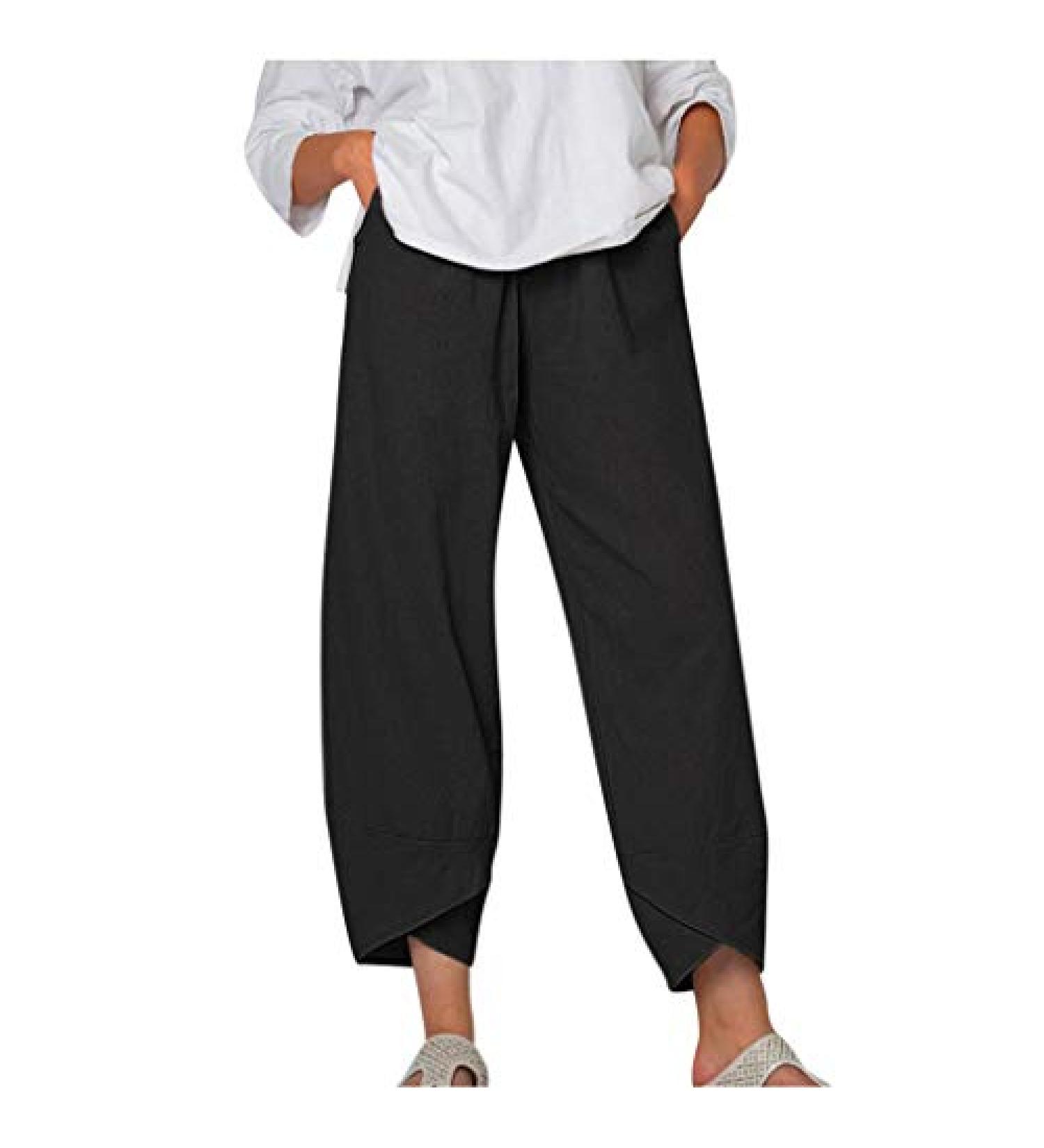 Gufesf Women's Linen Capri Pants - High Waisted Wide Leg Summer Crop Pants in Black (X-Large) - Buy Online on GoSupps.com