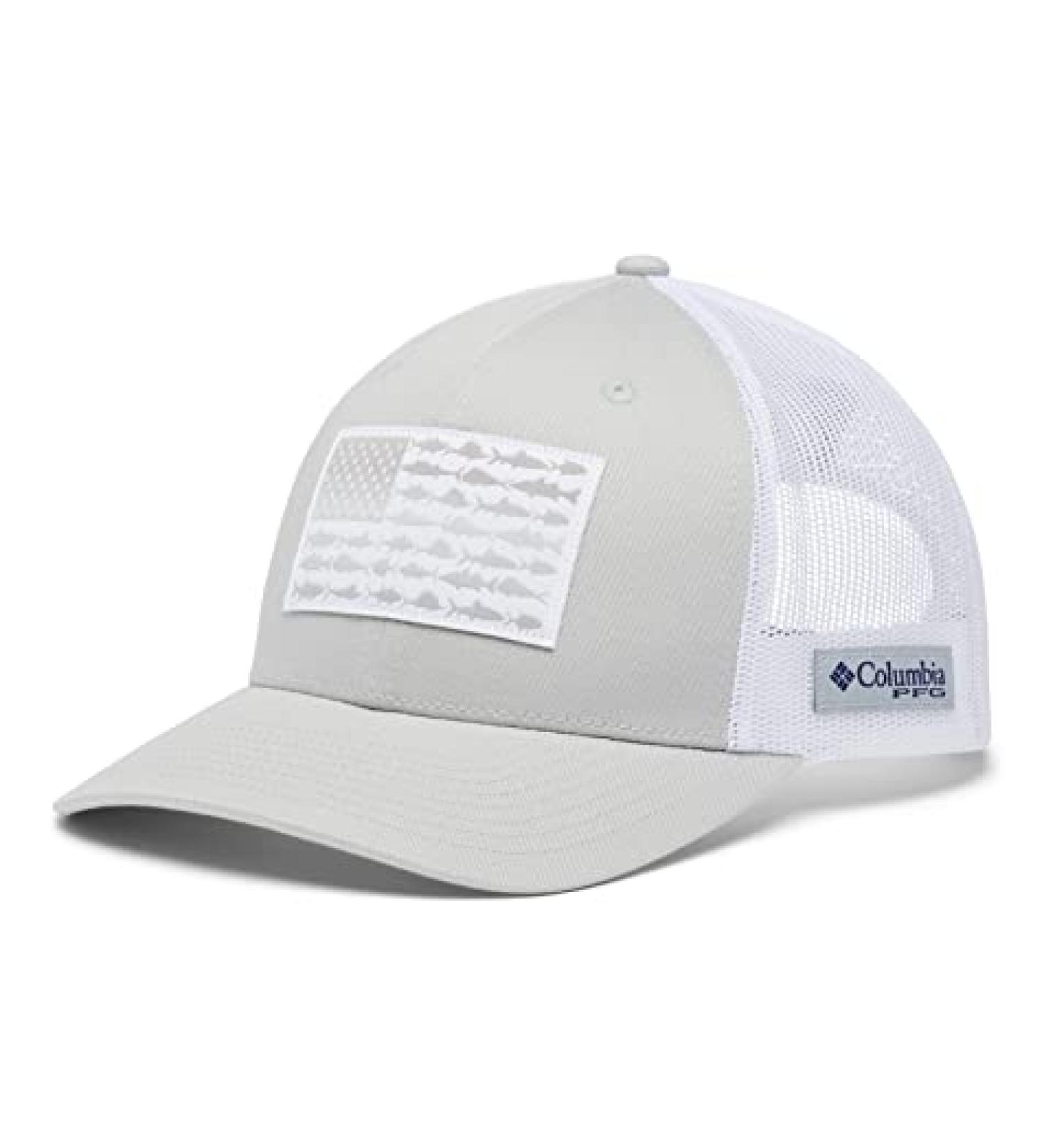 Columbia PFG Fish Flag Mesh Snap Back-High Cool Grey, White One Size