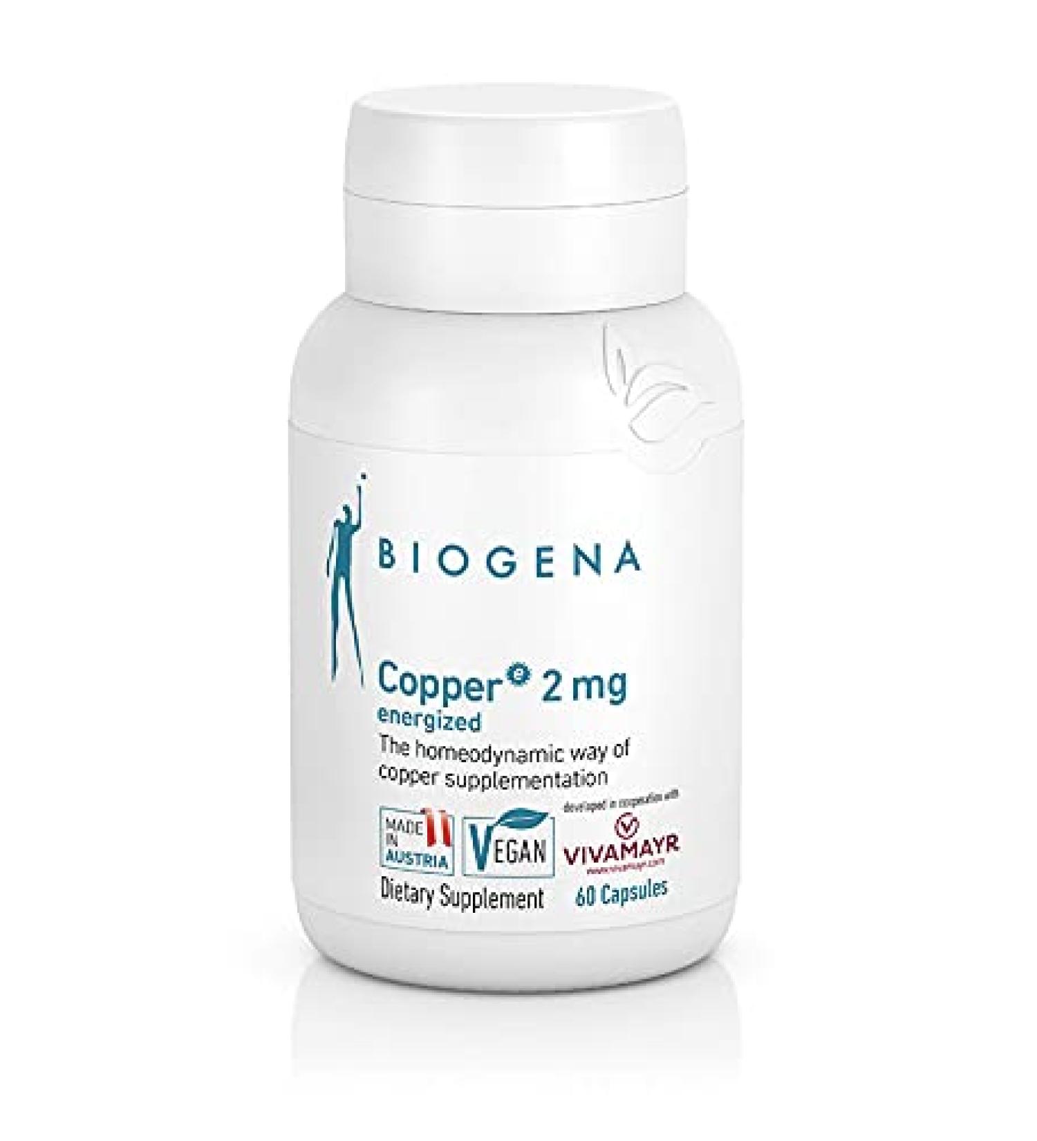 Biogena Copper 2 mg Energized - in The Easily Absorbed and Well Tolerated Citrate Form - 60 Capsules