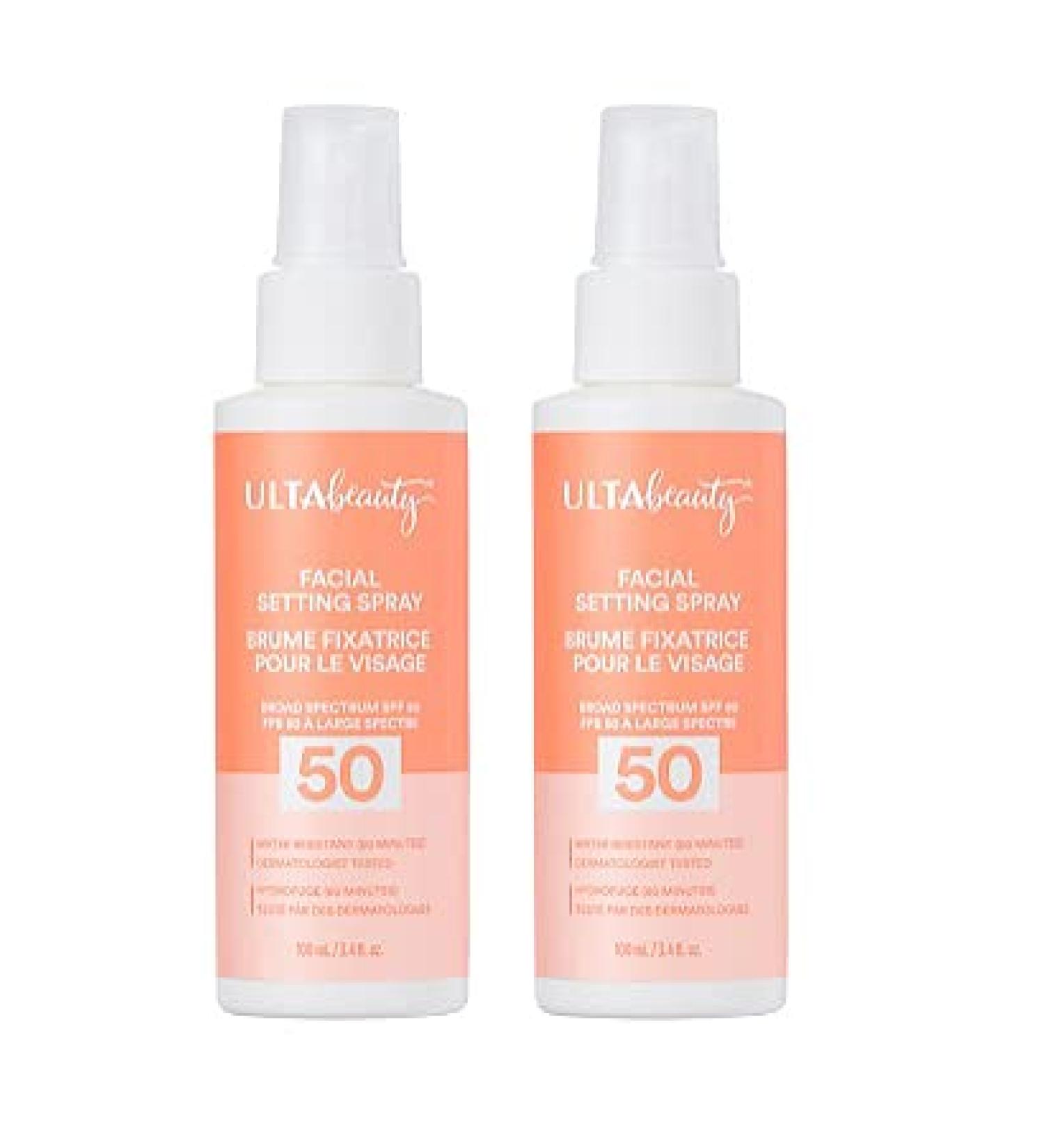 Ulta Beauty Facial Setting Spray Sunscreen SPF 50 Size 3.4 oz (pack of 2)
