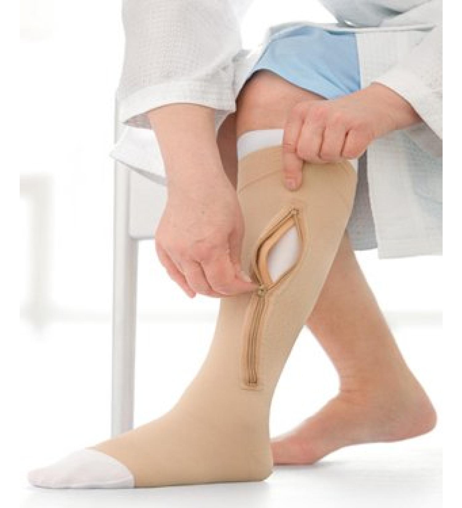 UlcerCare Zippered Unisex Open Toe Knee High Support Sock Size: Large Leg: Left