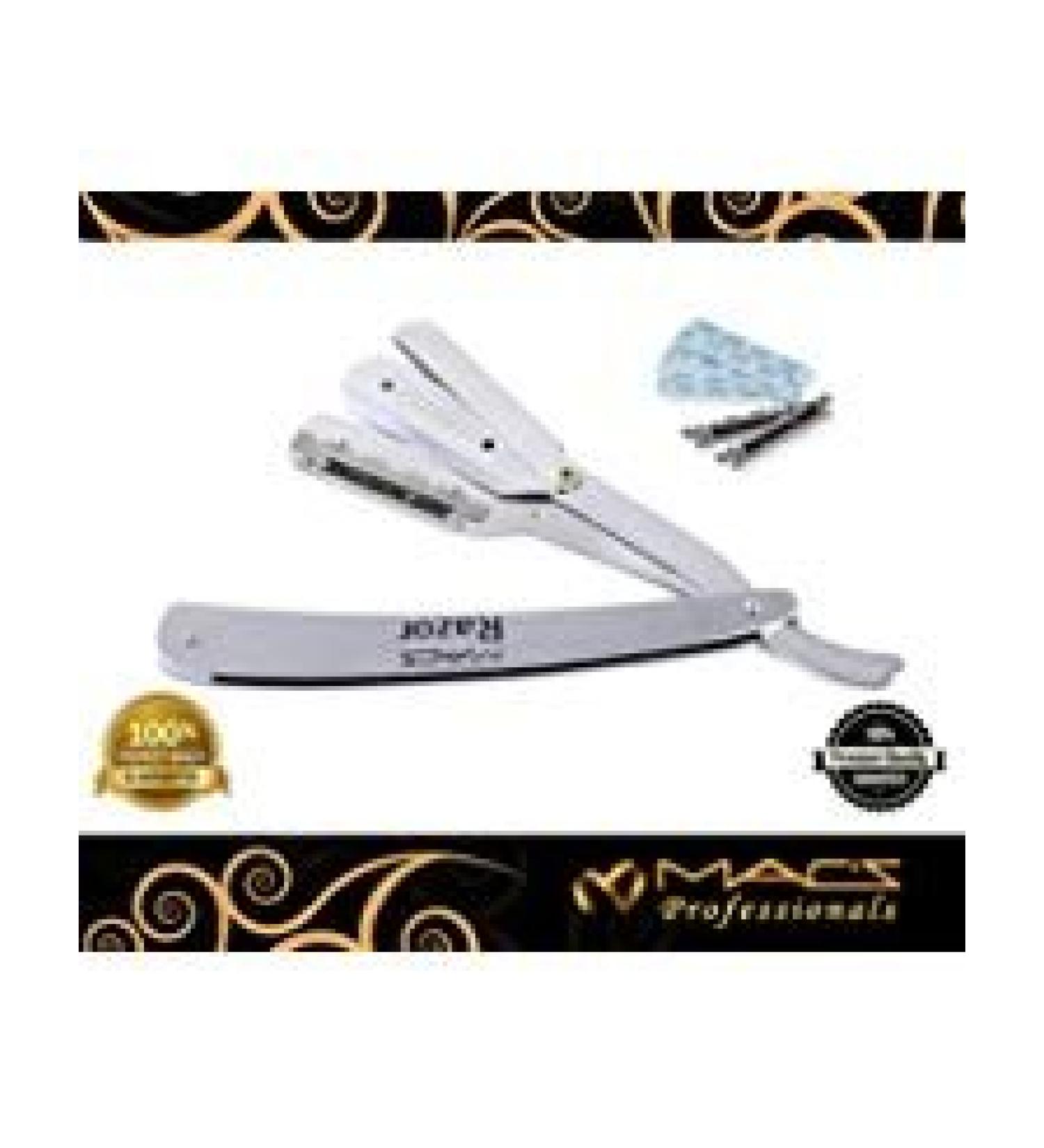 MACS Professional Barber Straight Edge Razor - Made of Stainless Steel with - Easy Blades Replacement Mechanism - Close Shaving Men's Manual Shaver - Perfect for Barbershops - Macs-043B
