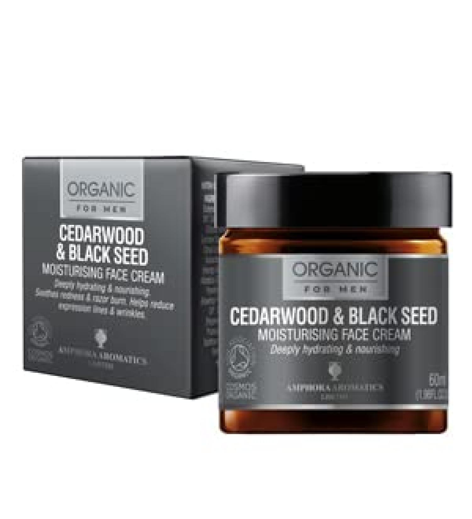 Amphora Aromatics Cedarwood & Black seed Face Moisturiser For Men COSMOS Organic 60ml