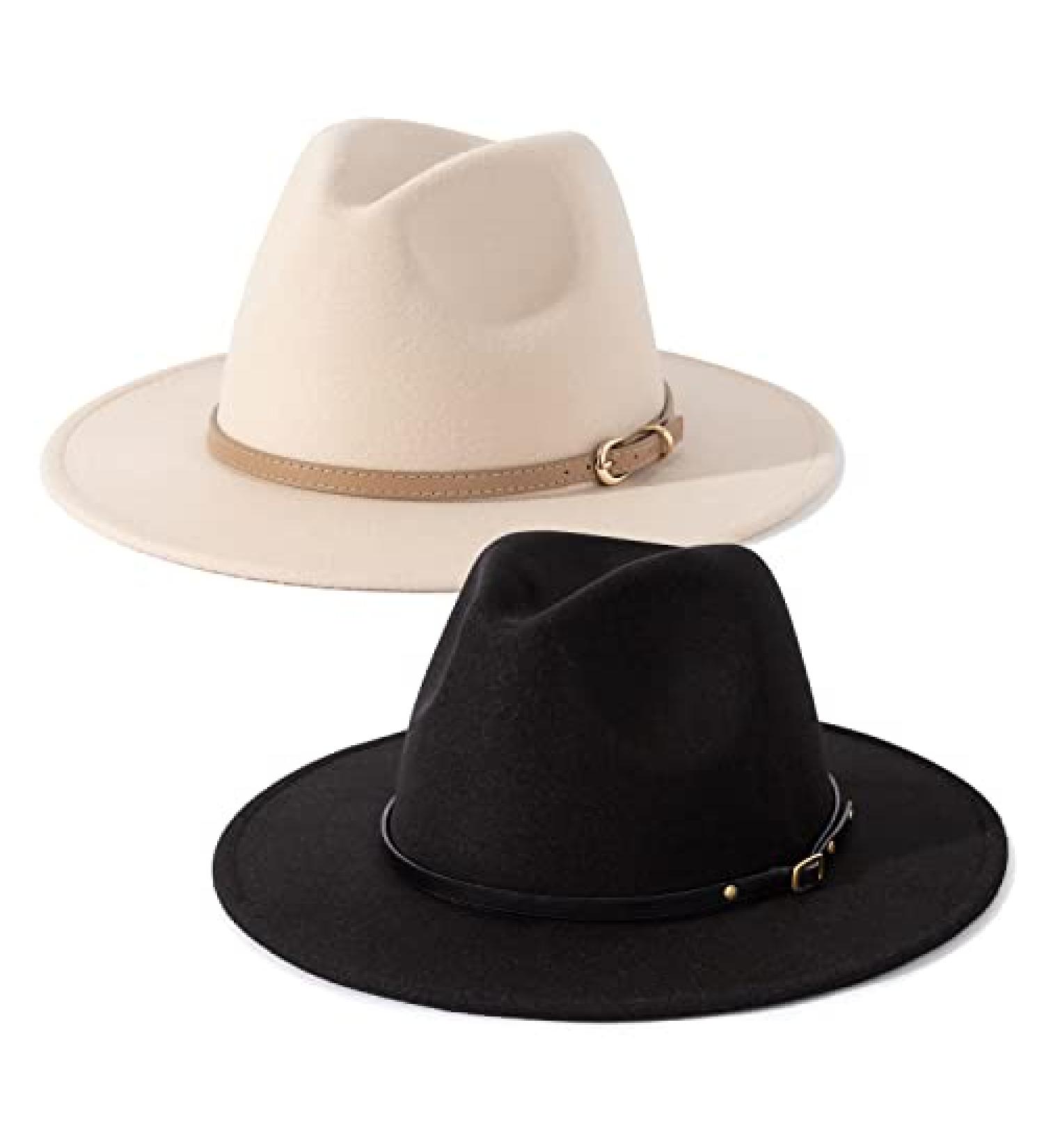 Lisianthus Wide Brim Belt Buckle Fedora Hat Set - 2 Pack for Women & Men | Medium Size - Buy Online on GoSupps.com