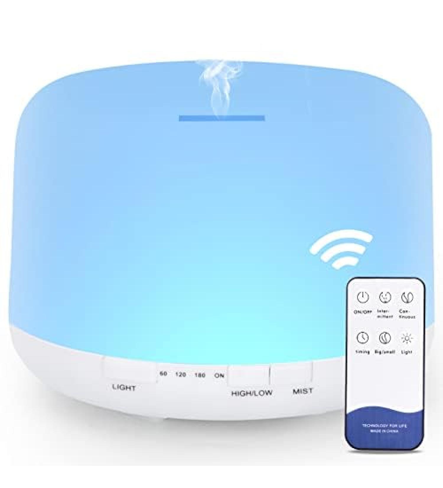 500ml Aroma Diffuser with Remote Control | BPA-Free Ultrasonic Humidifier | Aromatherapy Essential Oil Diffuser | 7 LED Color Options | Automatic Switch-Off | White - Buy Online on GoSupps.com