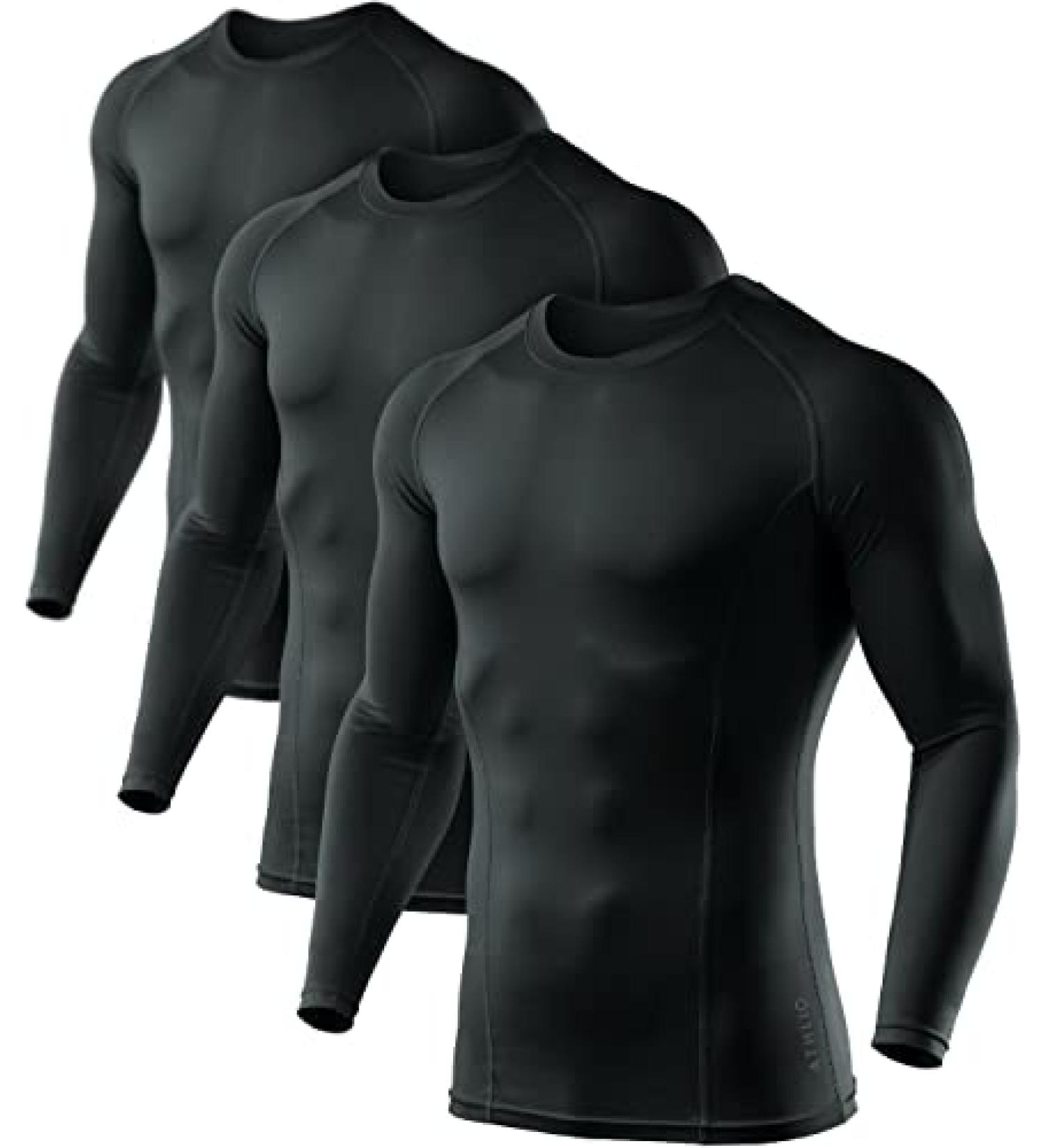 ATHLIO Men's UPF 50+ Long Sleeve Compression Shirts 3 Pack - Water Sports Rash Guard Base Layer for Athletic Workouts - Size Large - Buy Online on GoSupps.com