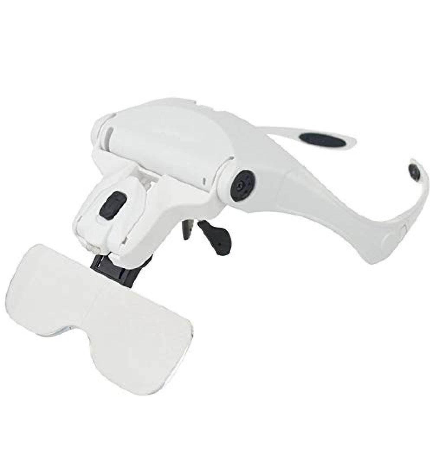 Magnifying Head Mount Magnifier Eyeglasses - 2 Illuminated Led Light Professional Jeweler'S Loupe Bracket Interchangeable Headband and 5 (Color : White) Good Times