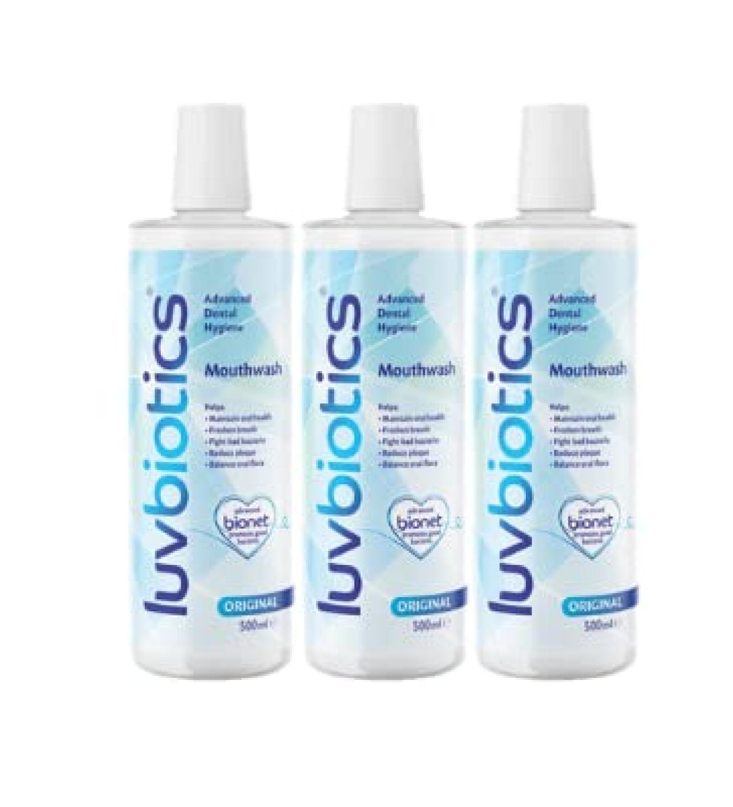 Luvbiotics Probiotic Mouthwash 500ml - Fresh Breath Healthy Gums & Teeth No Alcohol SLS Parabens - Pack of 3 - Heal Mouth Ulcers & Gum Infections - Buy Online on GoSupps.com