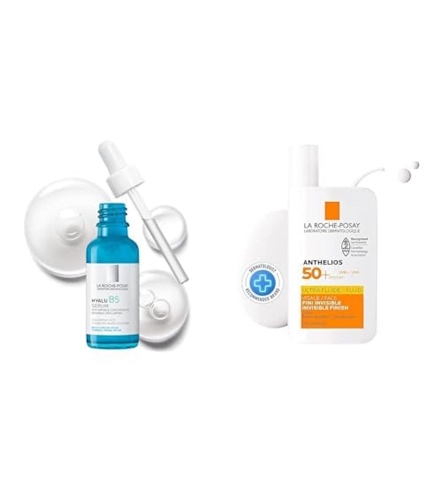 La Roche-Posay Hyaluronic Acid Serum for Face with Vitamin B5 & Anthelios Ultra-Fluid Face Sunscreen SPF 50 Bundle Suitable for Sensitive Skin Non-Comedogenic Recommended by Dermatologists BUNDLE: Hyalu B5 & Ultra Fluid SPF 50+