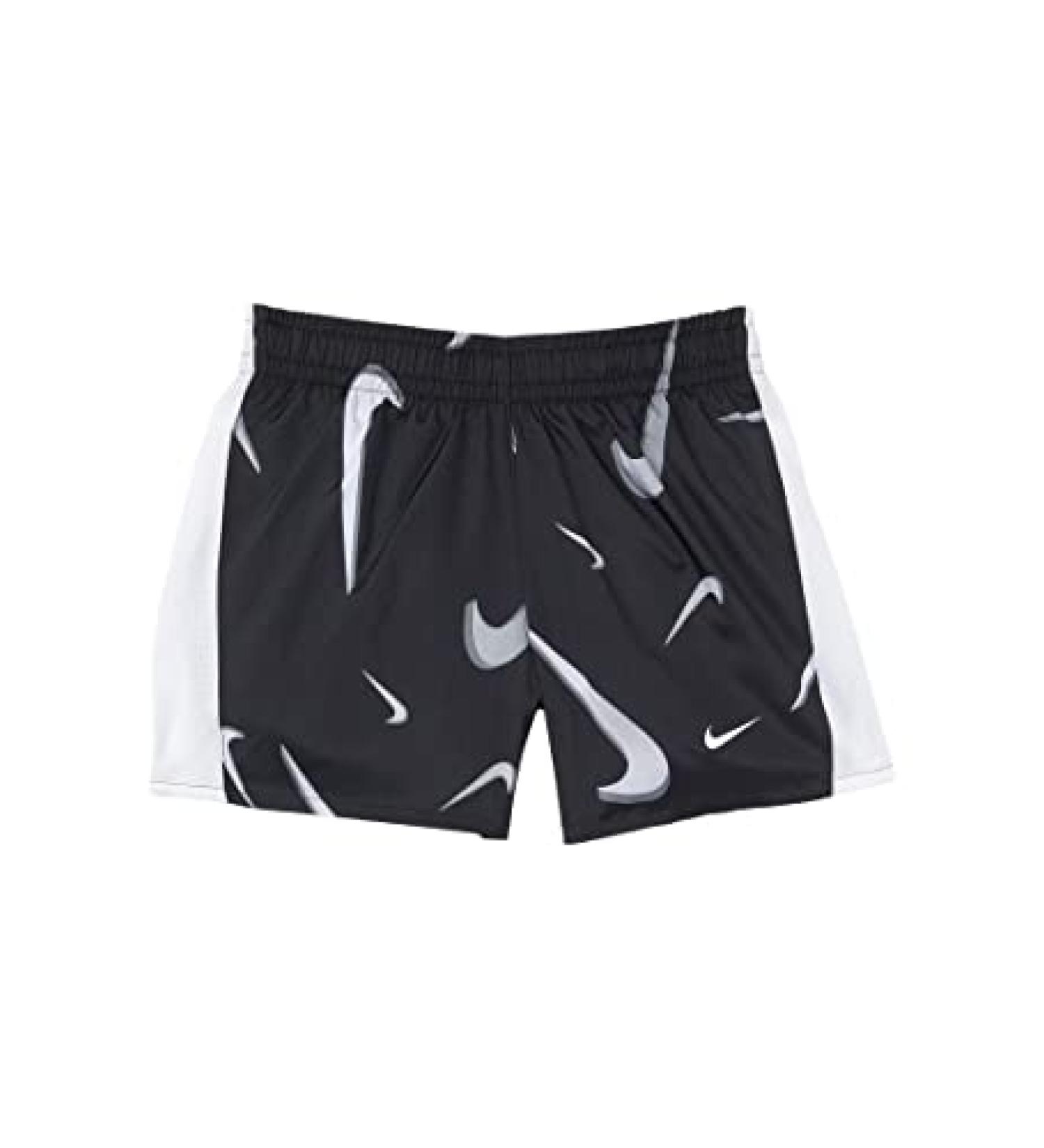 Nike Girl's Dry 10K2 Shorts All Over Print (Little Kids/Big Kids) Small Black/White/Light Smoke Grey/White