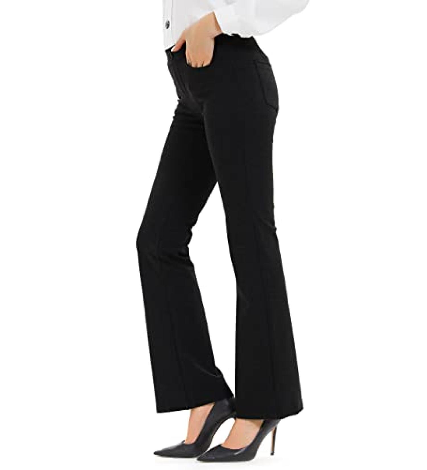Women s Black Bootcut Dress Pants Yoga Work Casual Slacks with Stretch 29 Inseam Petite Large