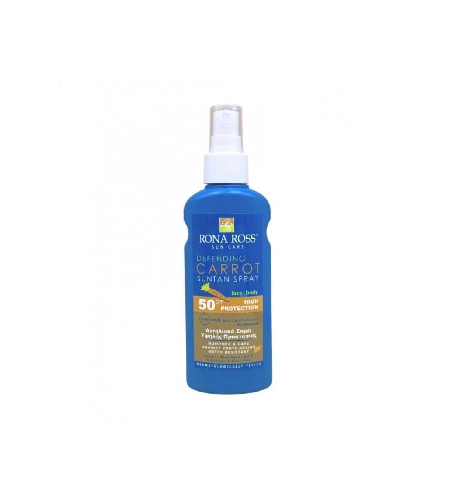 Rona Ross Sun Care | Defending Carrot Suntan Spray for Face & Body | Contains Carrot Aloe Vera & Vitamin E | SPF 50