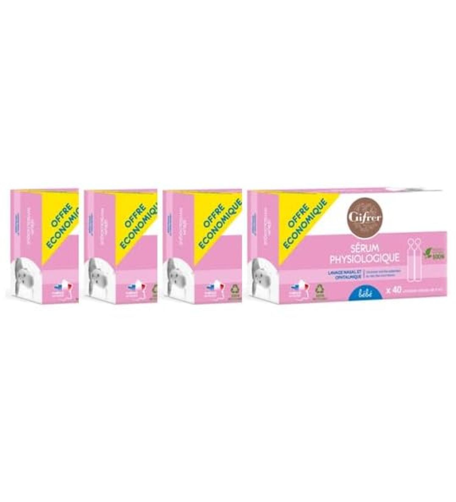 GIFR | Physiological Serum | Nasal Hygiene | Ear Rinse | Wound Washing | Moisturizing Action | Made in France | Pack of 4