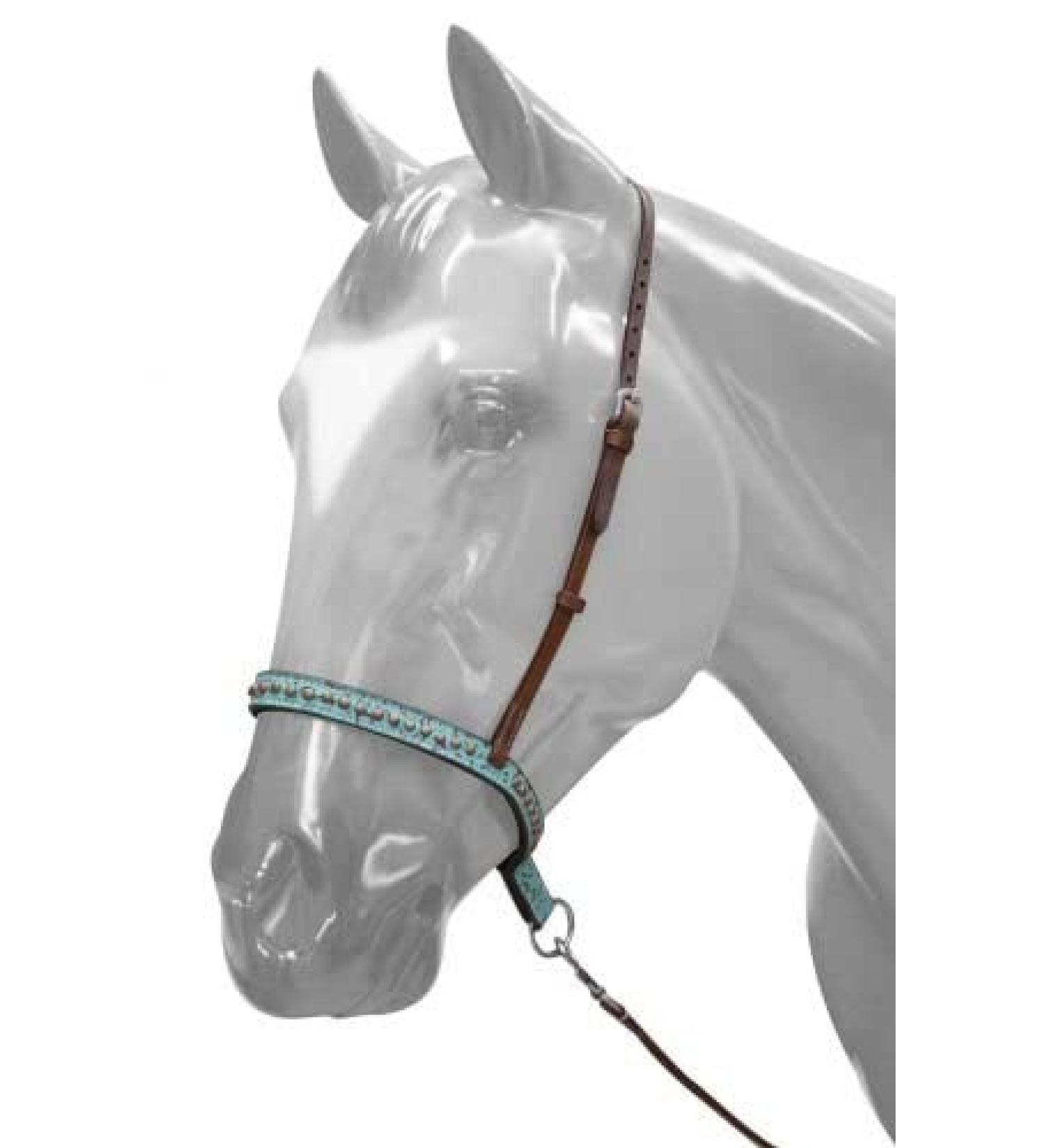 Showman Adjustable Teal Filigree Leather Noseband Tie Down w/Strap