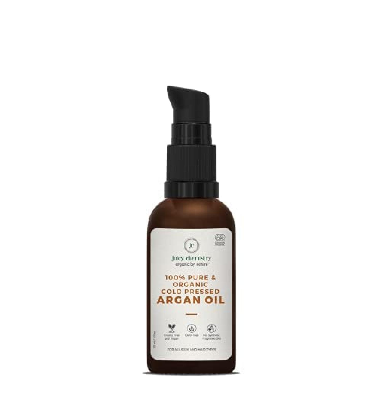 Buy Juicy Chemistry Cold Pressed Argan Oil 100% Organic - 30ml | Best Carrier Oil for Skin & Hair | International Shipping Available - Buy Online on GoSupps.com