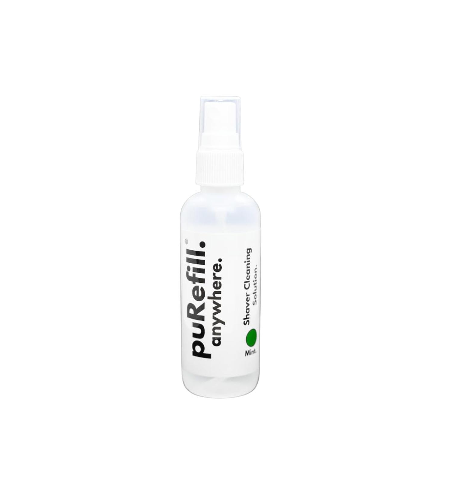 puRefill 100ml Shaver Cleaning Fluid - Spray Liquid Care Cleaner for Electric Shavers Barber Clippers Razors Blades & Trimmers Hygienic Shaving Accessories Mint