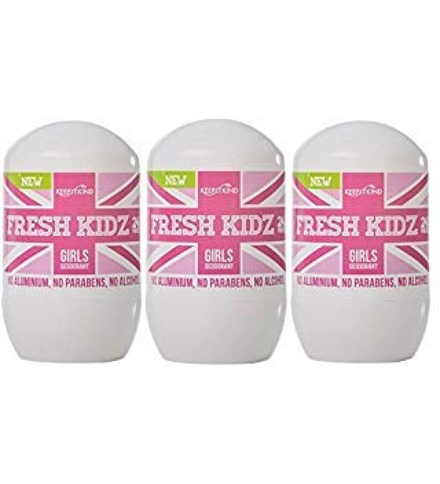 Keep it Kind Fresh Kidz Natural Roll On Deodorant 24 Hour Protection - 1.86 fl.oz. (3 Pack) (Girl - Pink)