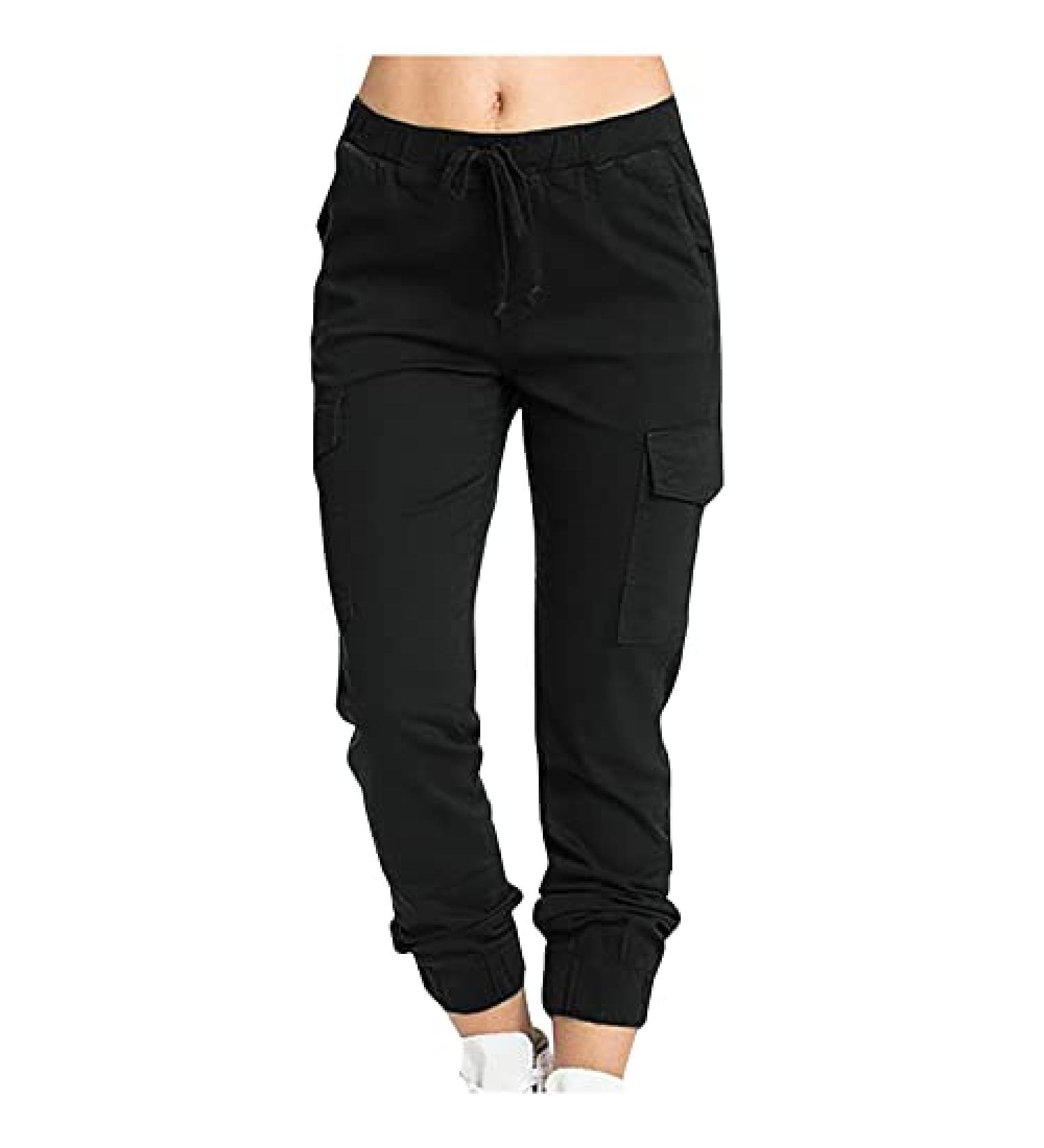 Women's Plus Size Solid Black Joggers with Drawstring Waist and Pockets - Buy Online on GoSupps.com