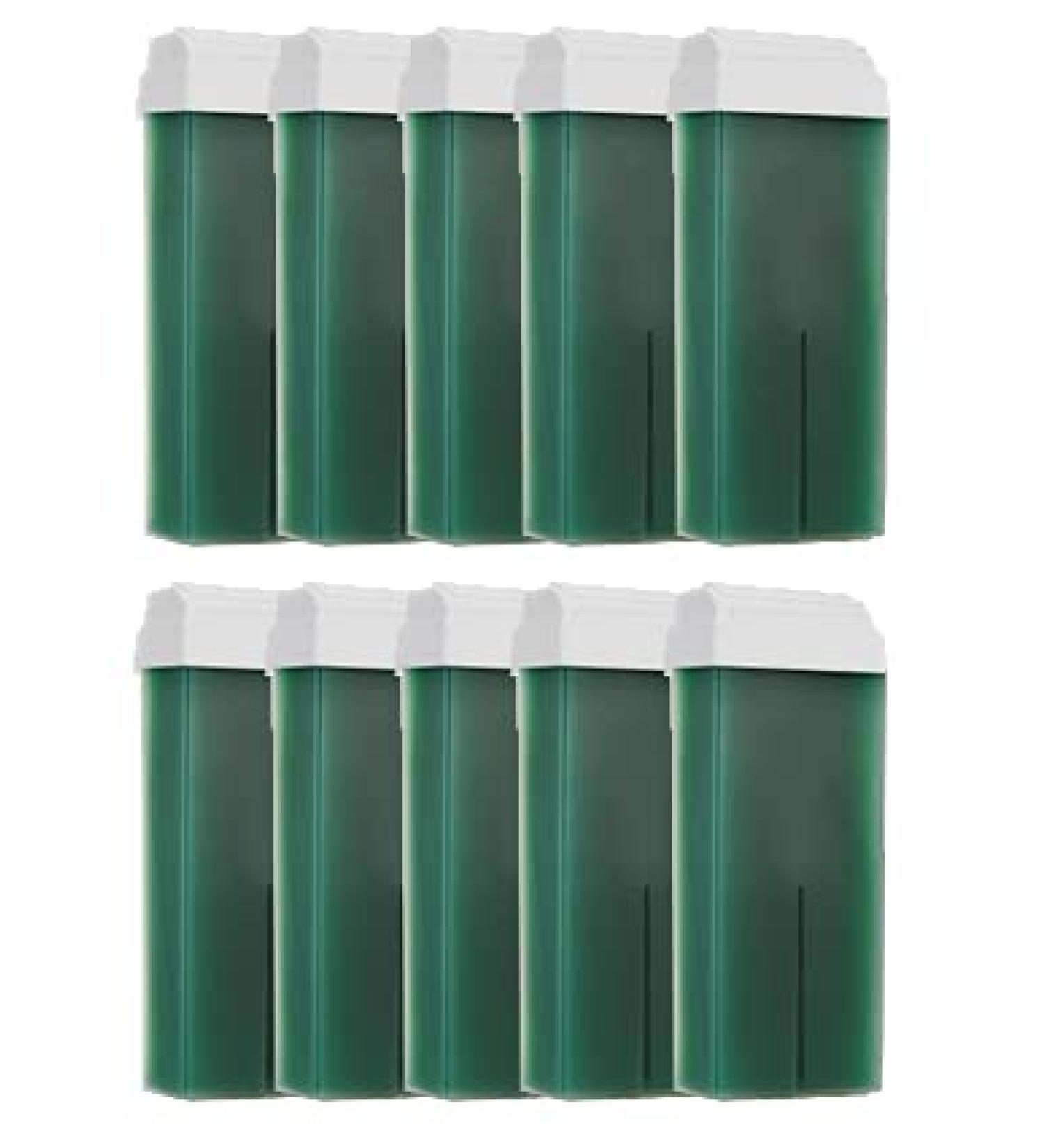 Purewax | 10 Cartridges of GREEN TEA TREE hair removal wax | hair removal with strip | Roll on 100ml | professional | legs | ais