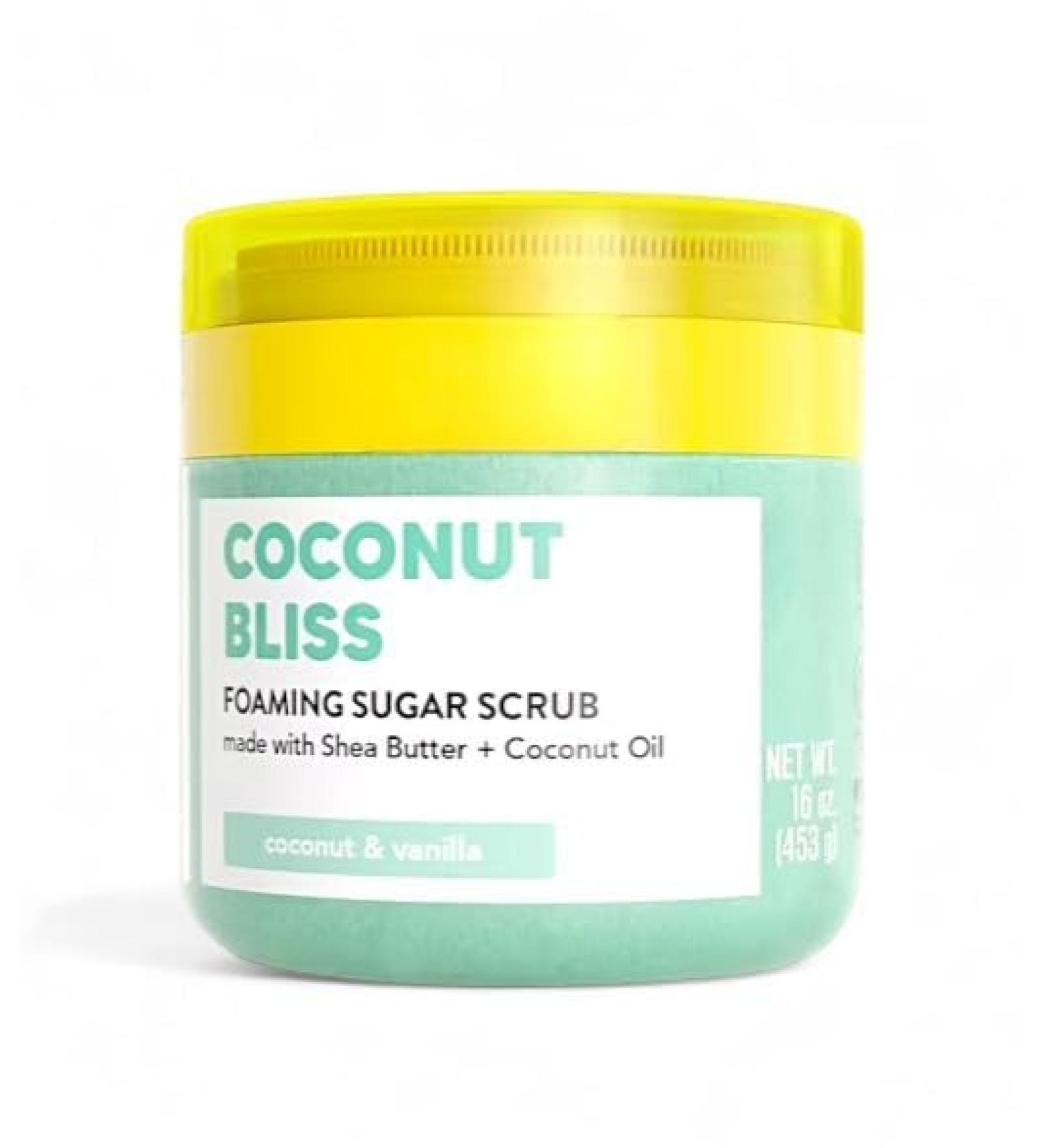 Coconut Bliss Foaming Sugar Scrub with Shea Butter and Coconut Oil Sweet Fruity Scent 16 oz