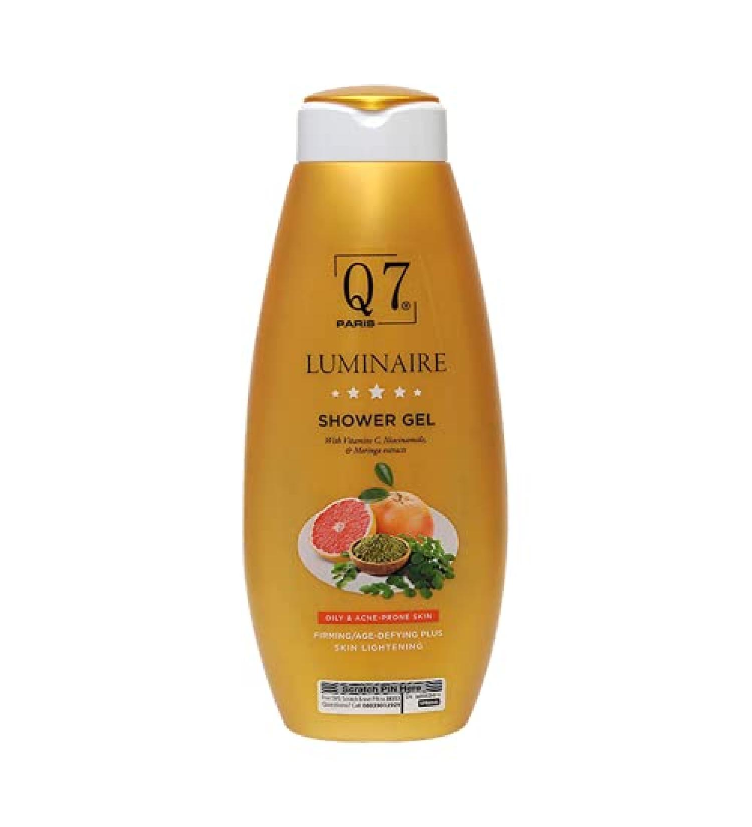 Q7 Paris Luminaire Skin Lightening Skin Firming Age Defying Plus Shower gel with Vitamin C Niacinamide and Moringa Extracts for Sensitive skin & Oily & Acne Prone Skin 750ml