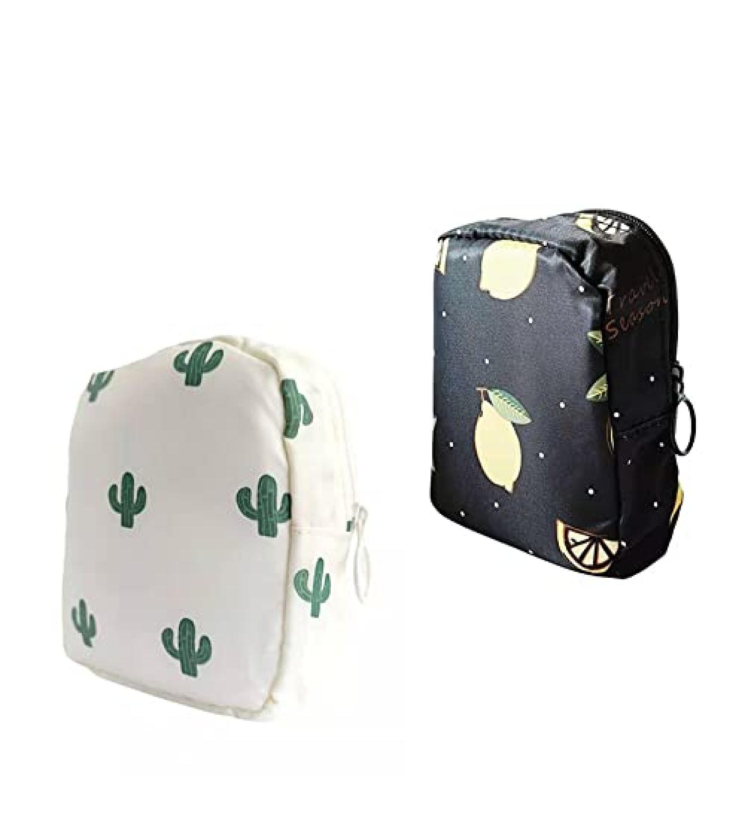 Menstrual Pouch 2-Pack - Compact Sanitary Napkin & Tampon Holder for Women/Girls, Cactus/Lemon Design - Buy Online on GoSupps.com