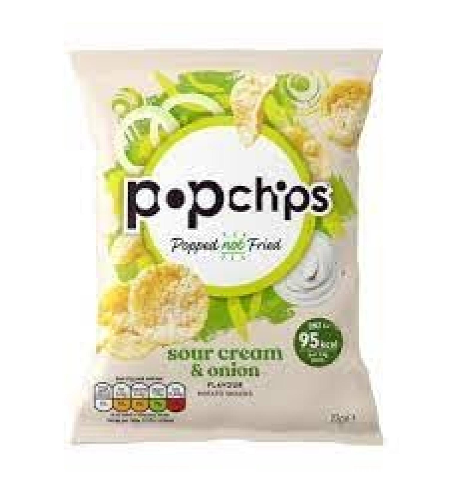 Popchips Sour Cream & Onion Popped Never Fried Potato Chips Crisps 23g (24 Bags)