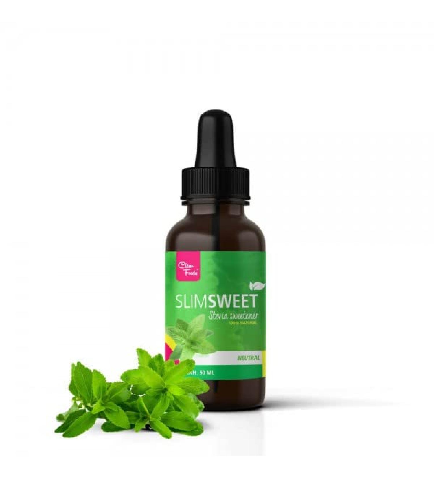 CleanFoods Slimsweet Stevia Sweetener 50 ml 0% Sugar and 0 Calories Free from Gluten Fat and Lactose - Buy Online on GoSupps.com