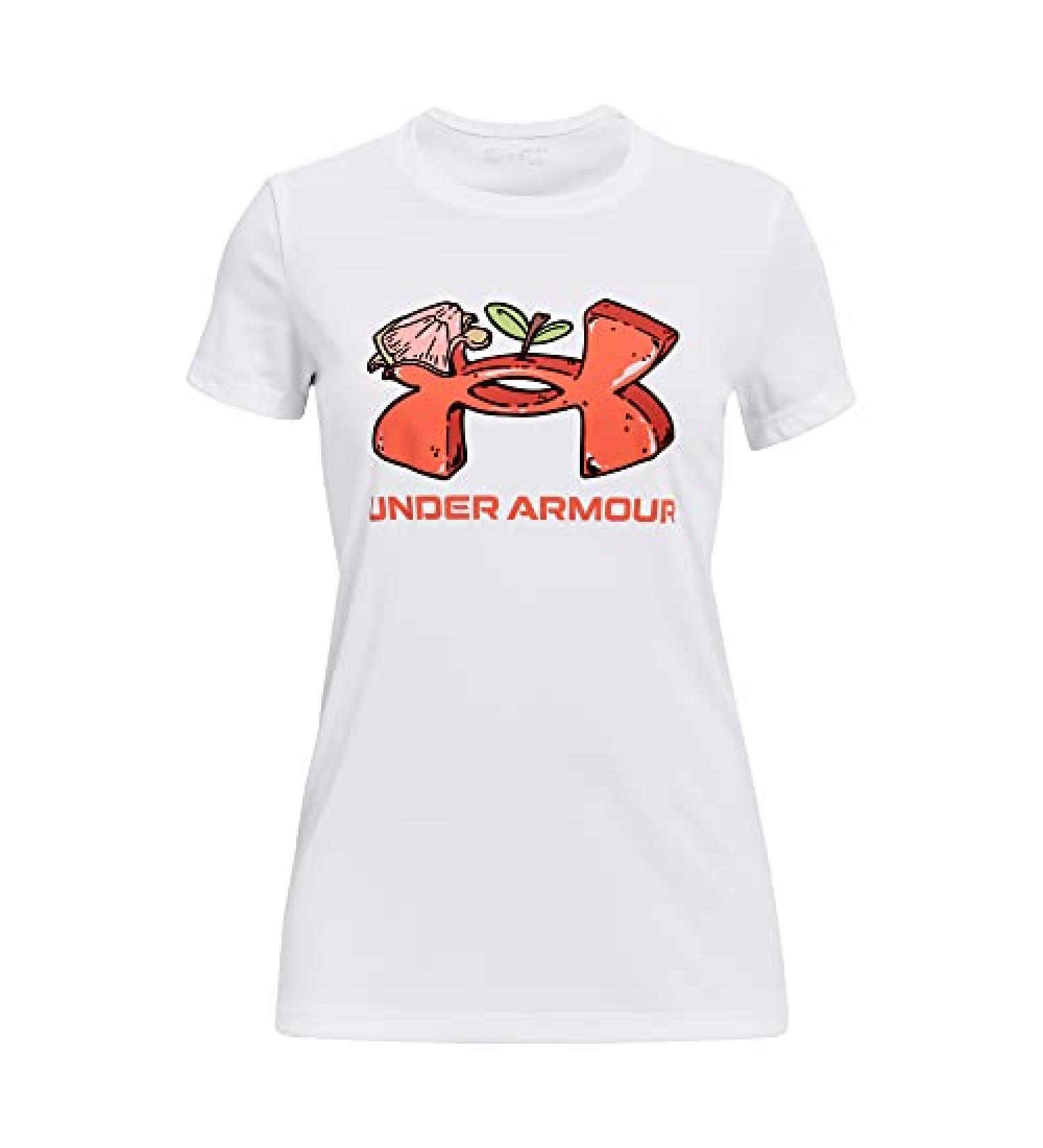Under Armour Girls' Tech Solid Sportstyle Short-Sleeve Crew Neck T-Shirt White (101)/Electric Tangerine Large