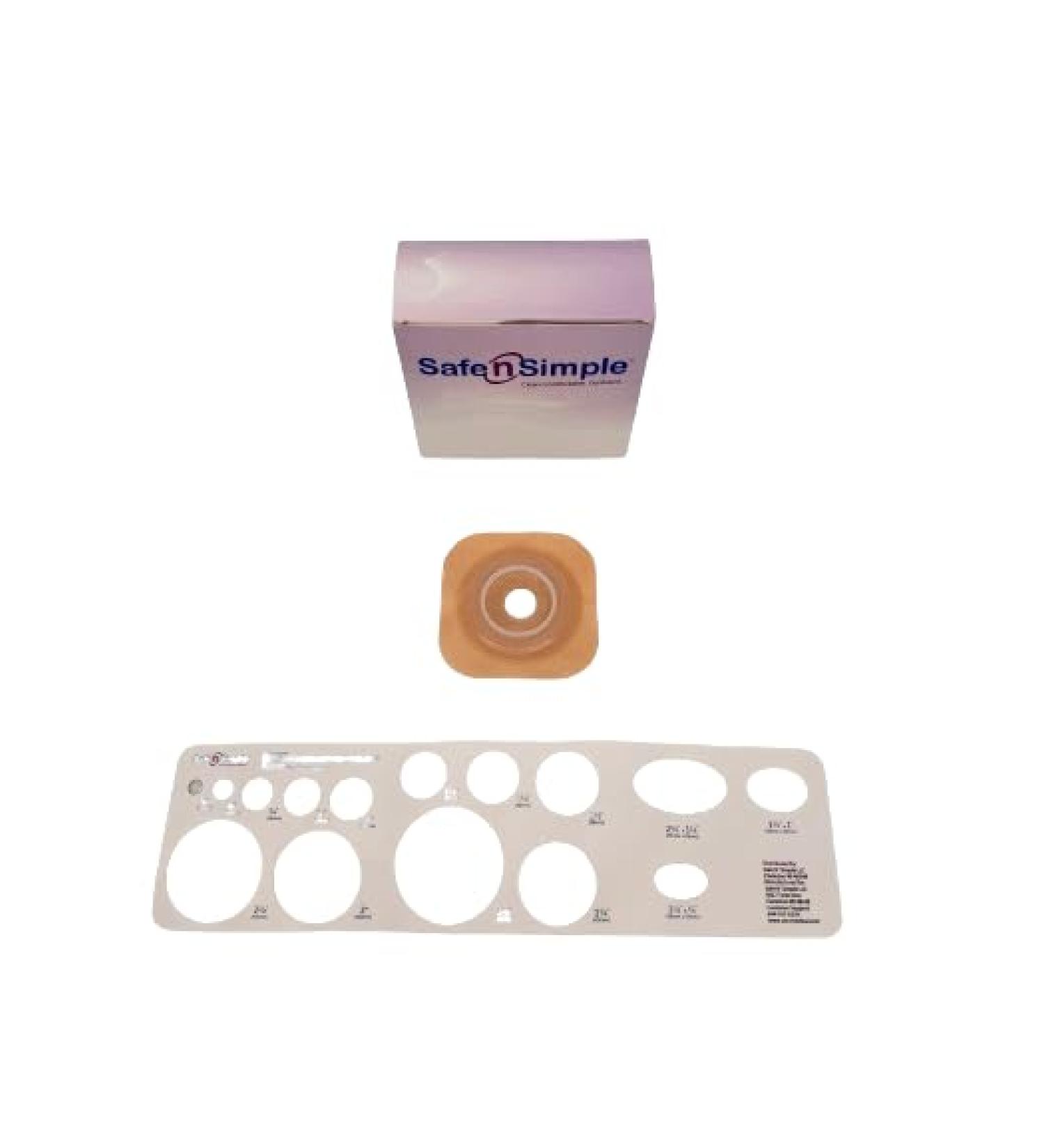 Safe n Simple 4 1/4" x 4 1/4" 2-Piece Ostomy Wafers with Tape Collar - Standard Wear Flat 1 3/4" Flange 1" Pre Cut Beige - Ostomy Supplies - Ostomy Wafer - Ostomy Care Products - 10 Count 4 1/4" x 4 1/4" Flange 1" Standard - Flat
