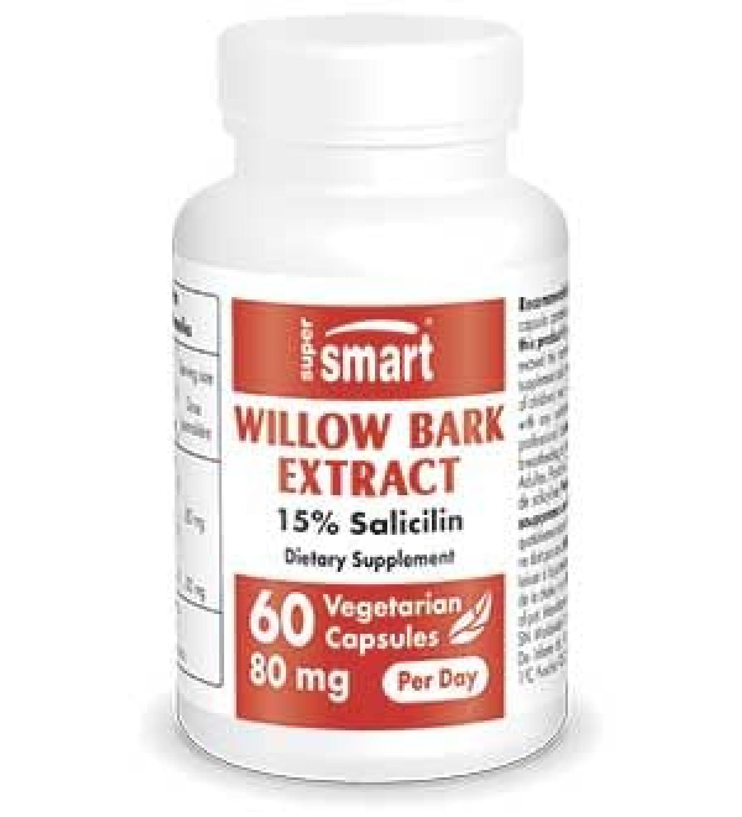 Supersmart Willow Bark Extract 80mg (15% Salicin) - General Health Plant Supplement | Non-GMO - 60 Capsules - Buy Online on GoSupps.com