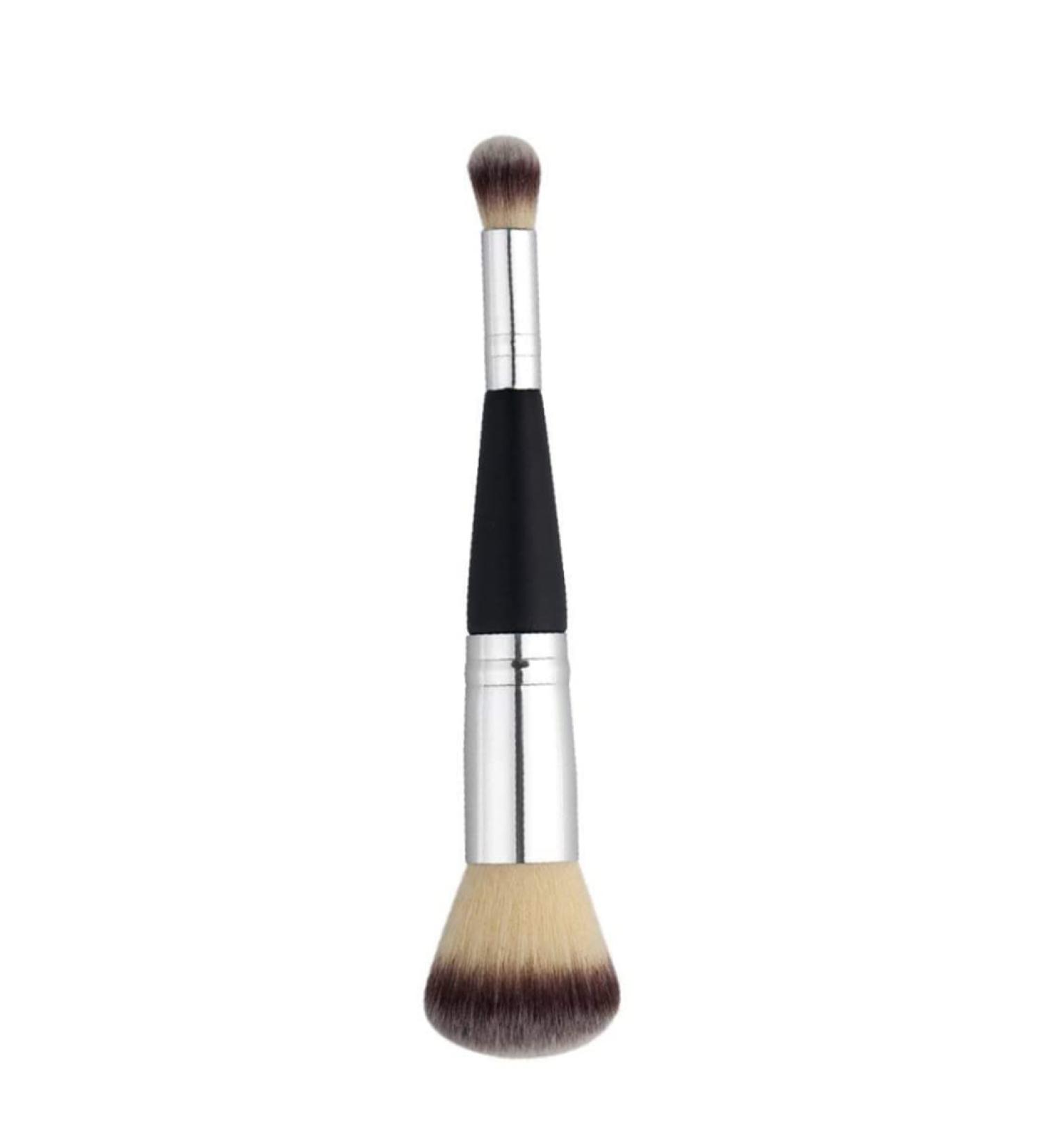Multifuktion Double head Makeup Brush Professional Wood Handle Powder Brush Smooth Brush for Blush Eye Face Powder Cosmetics Black and Sliver Brush - Buy Online on GoSupps.com