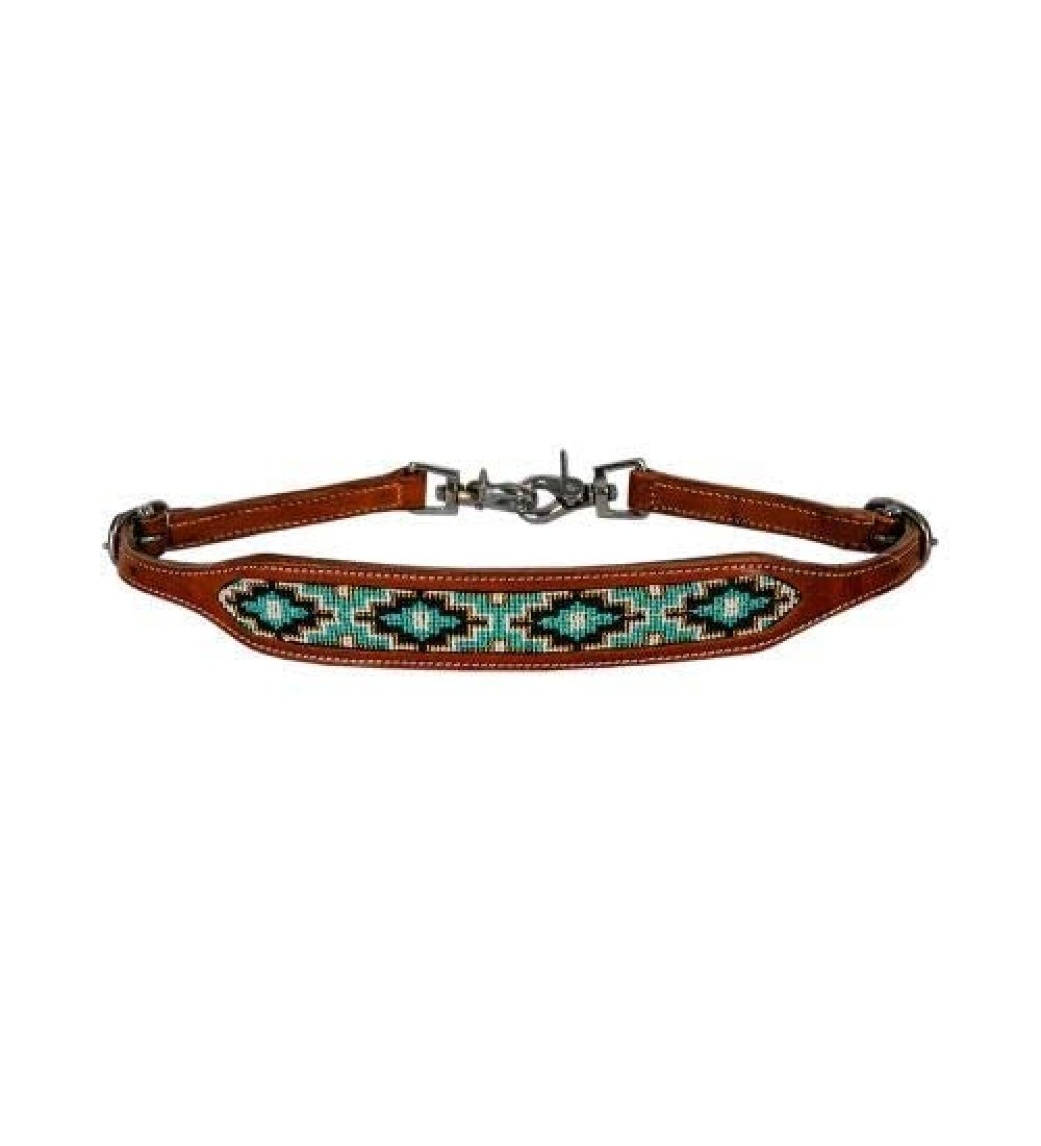 Showman Medium Oil Leather Wither Strap w/ Teal Aztec Design Beaded Inlay! NEW HORSE TACK!
