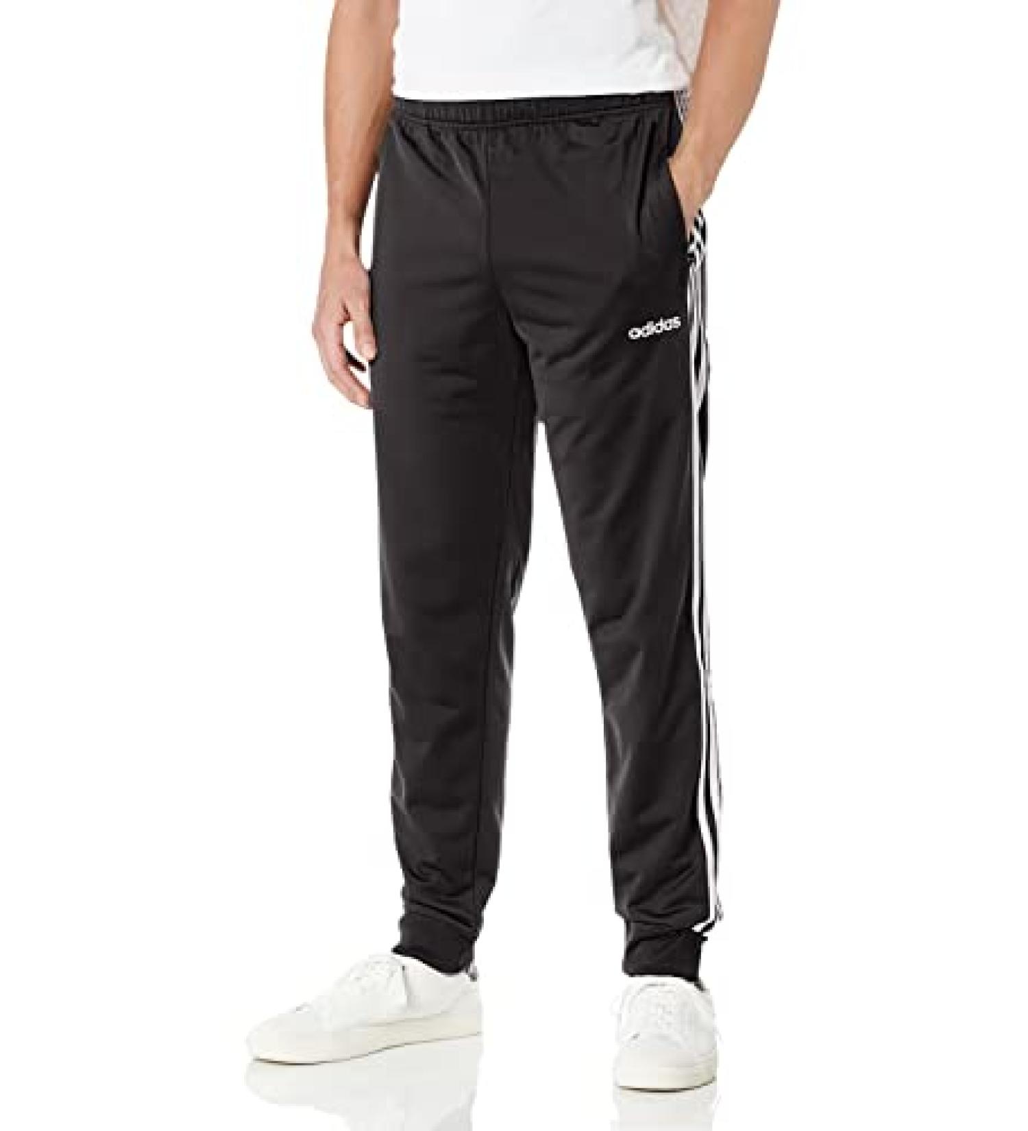 adidas Men's Essentials 3-Stripes Tapered Cuffed Pants Black/White Large