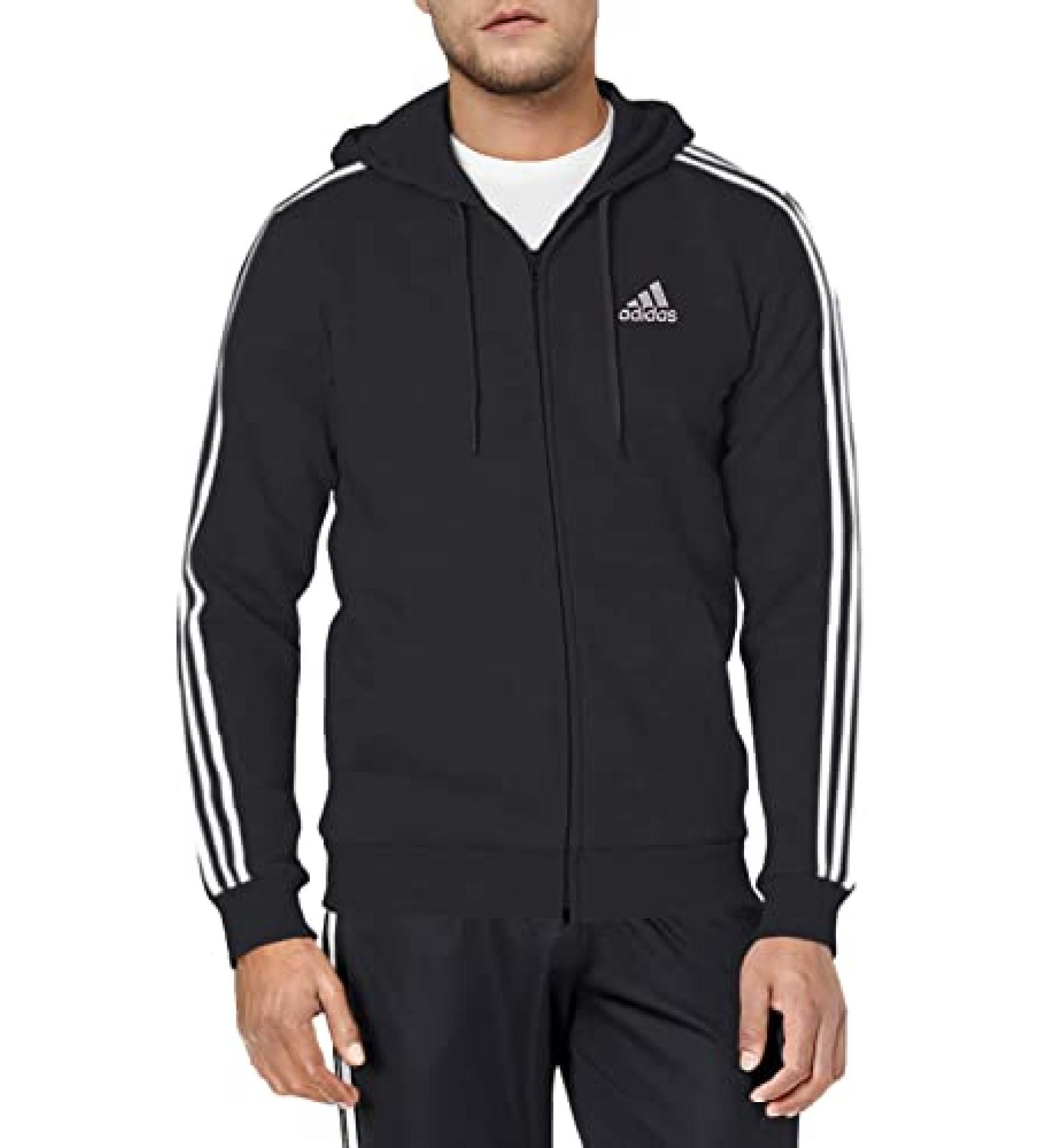 adidas Men's Essentials Fleece 3-Stripes Full-Zip Hoodie - Large Black - Buy Online on GoSupps.com