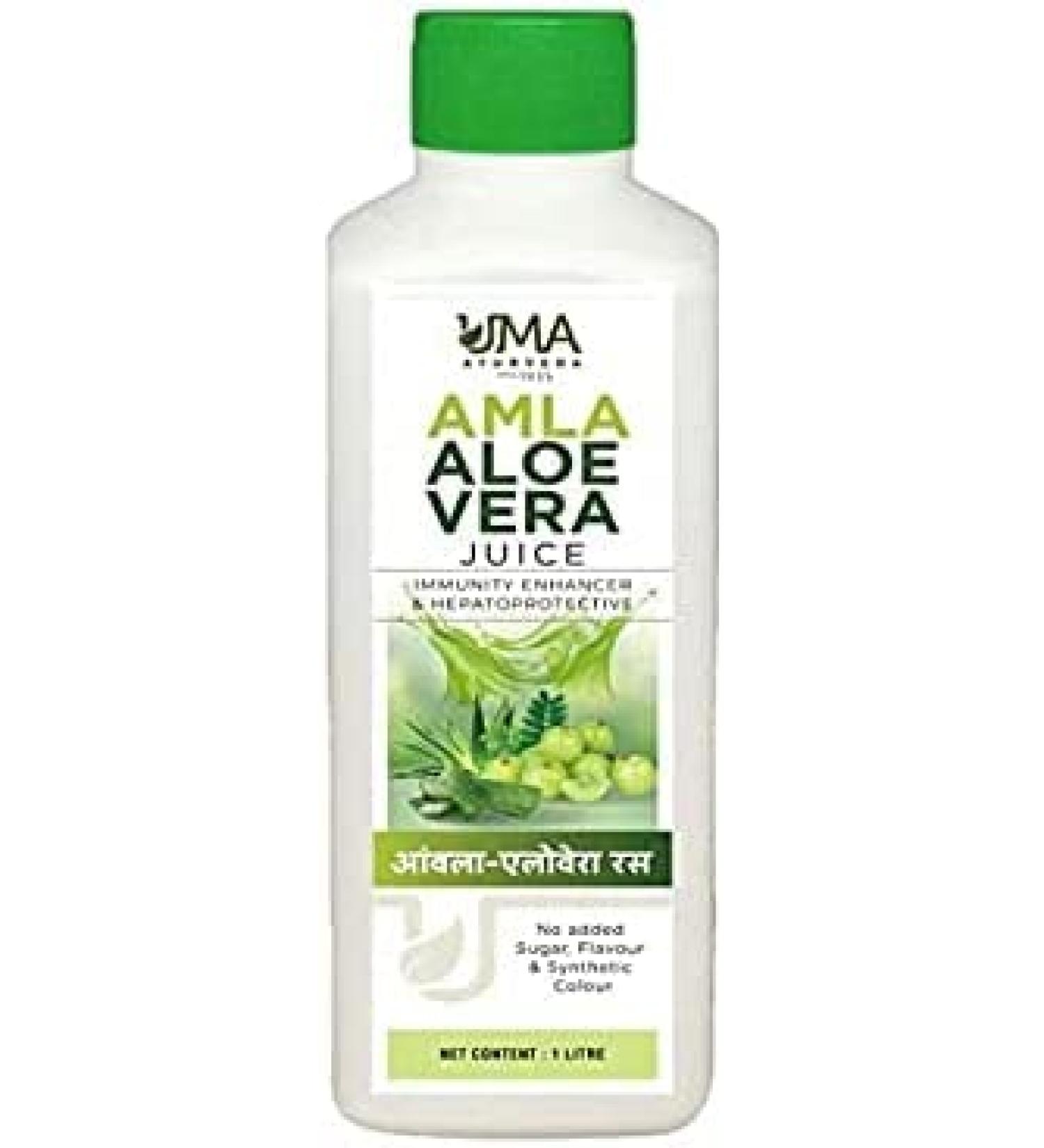 AOZA UMA AYURVEDA Amla Juice + Aloe Vera (1 Litre) | Boosts Immunity | Promotes General Health and Wellness | No Added Sugar Aroma or Synthetic Colour