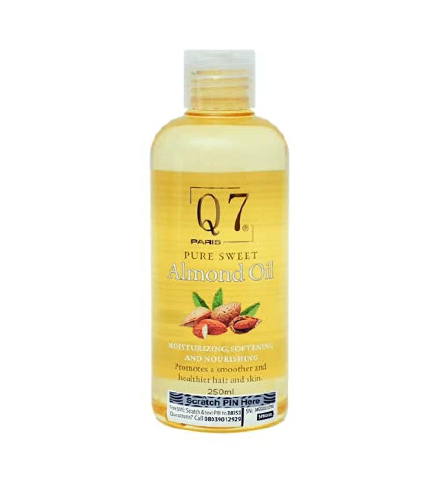 Q7Paris Pure Sweet Almond Oil |100% Pure Infused Anti-Aging Moisturizing and Repairing Oil for Hair & Skin | Smooth Wrinkle Remover Oil for Body (250) - Buy Online on GoSupps.com