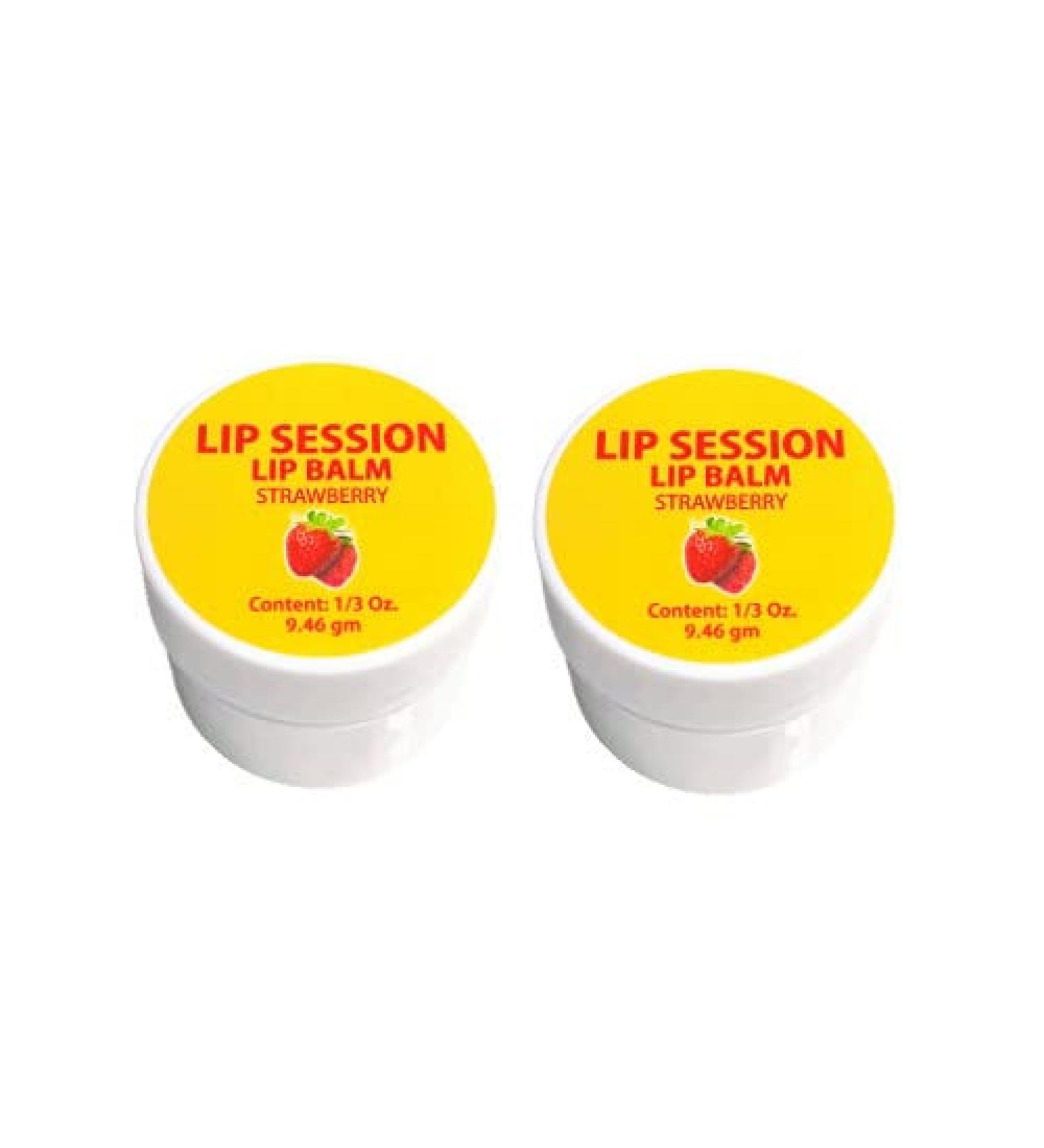 Lip Session Lip Balm Strawberry Flavor .33 Oz. Jars with Vitamin E & Cocoa Butter - Moisturizes & Soothes Dry Cracked or Chapped Lips (2 Pack) - Buy Online on GoSupps.com