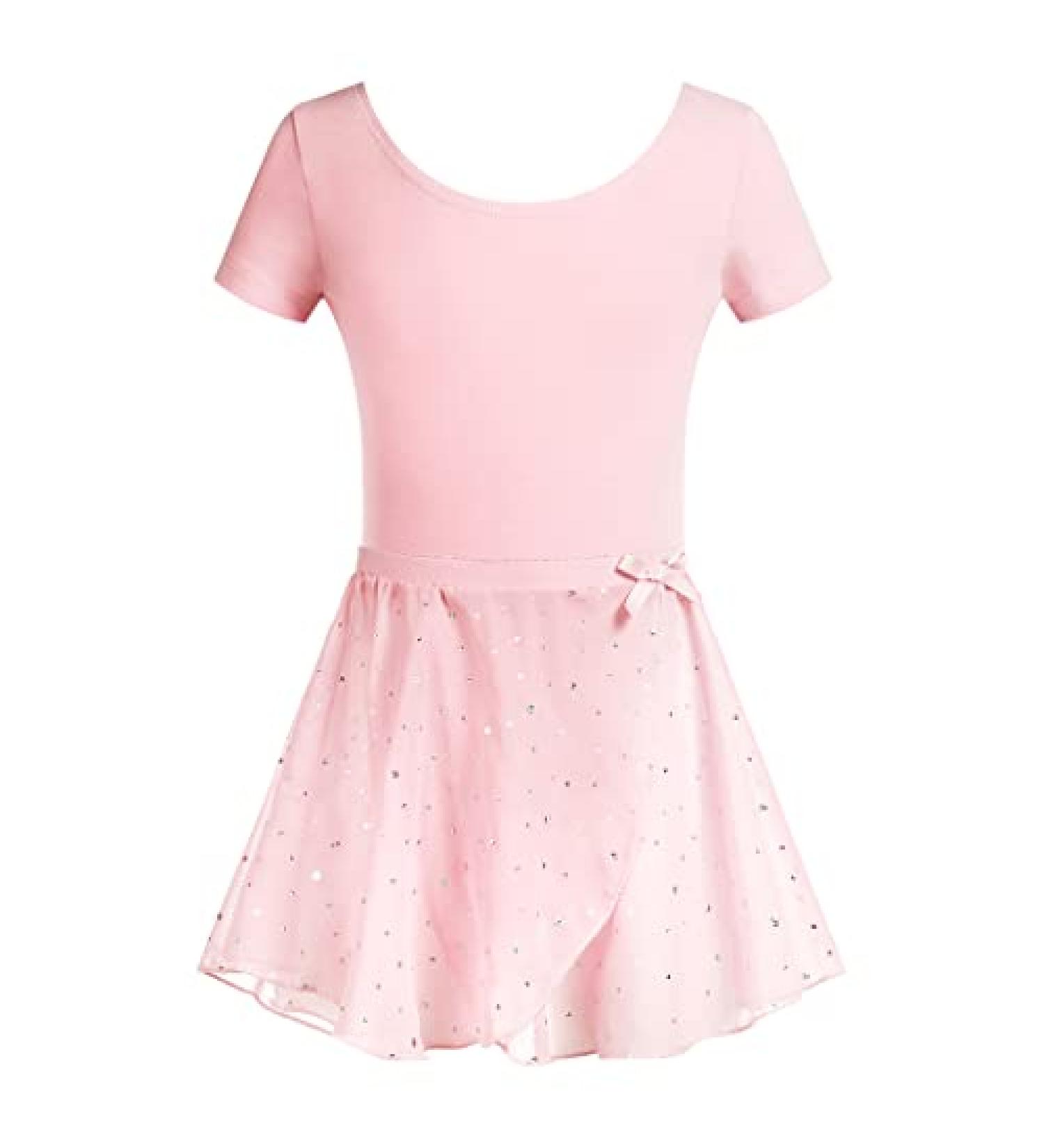 Arshiner Girls 2PCS Short Sleeve Ballet Leotards with Sequined Dance Skirt | 8-9 Years | Ballet Pink - Buy Online on GoSupps.com