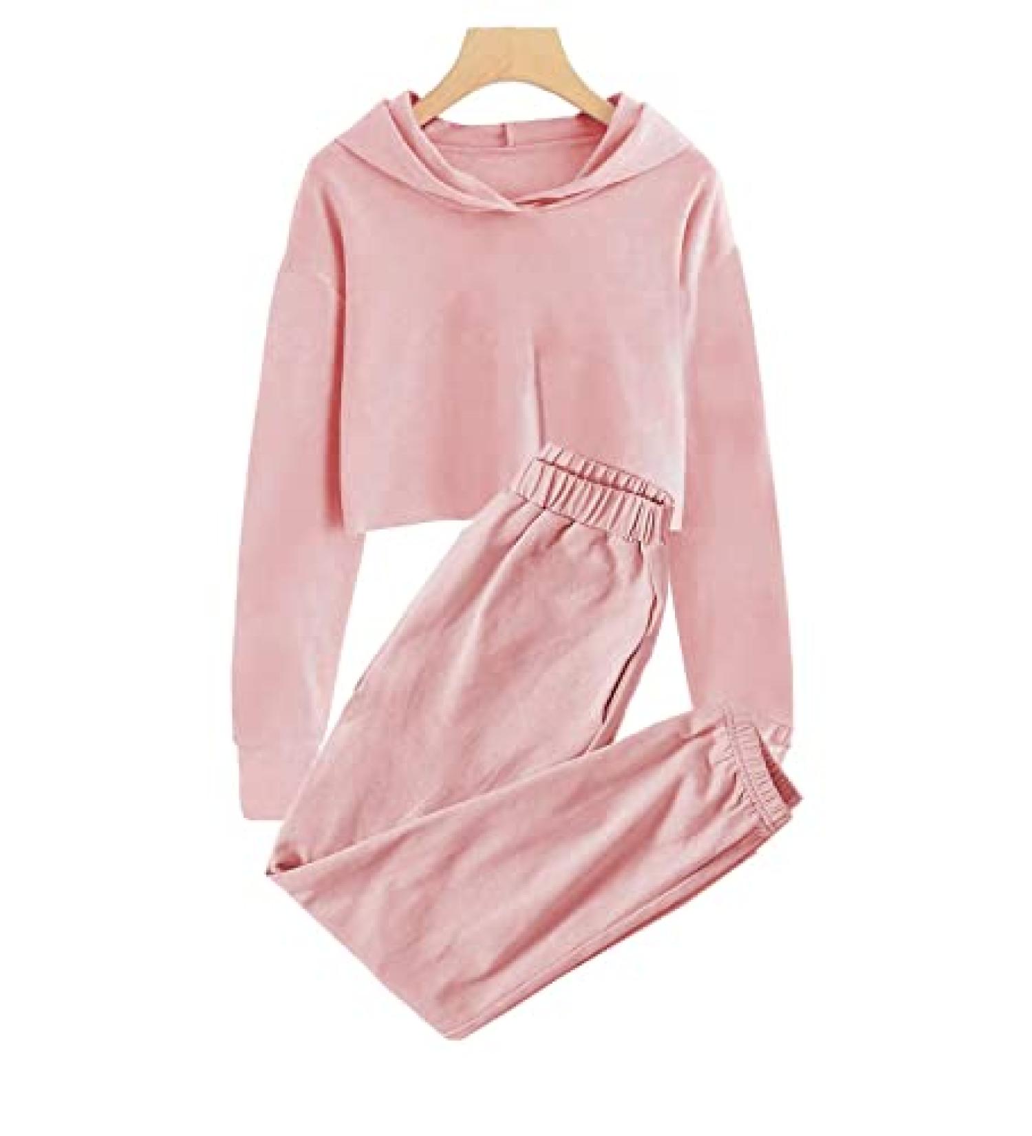 Girls 2 Piece Outfit Set - Crop Top Hoodie & Sweatpants B-pink 9-10 Years | Cute Long Sleeve Fashion - Buy Online on GoSupps.com
