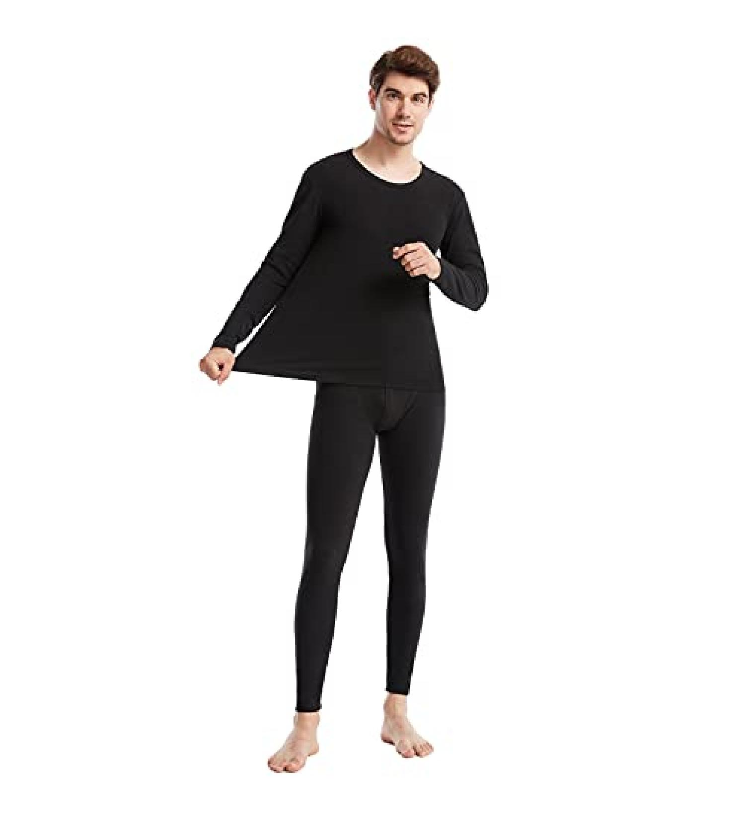 Men's Winter Base Layer Set - Ultra Soft Thermal Underwear Top & Bottom, Black, Large - Buy Online on GoSupps.com