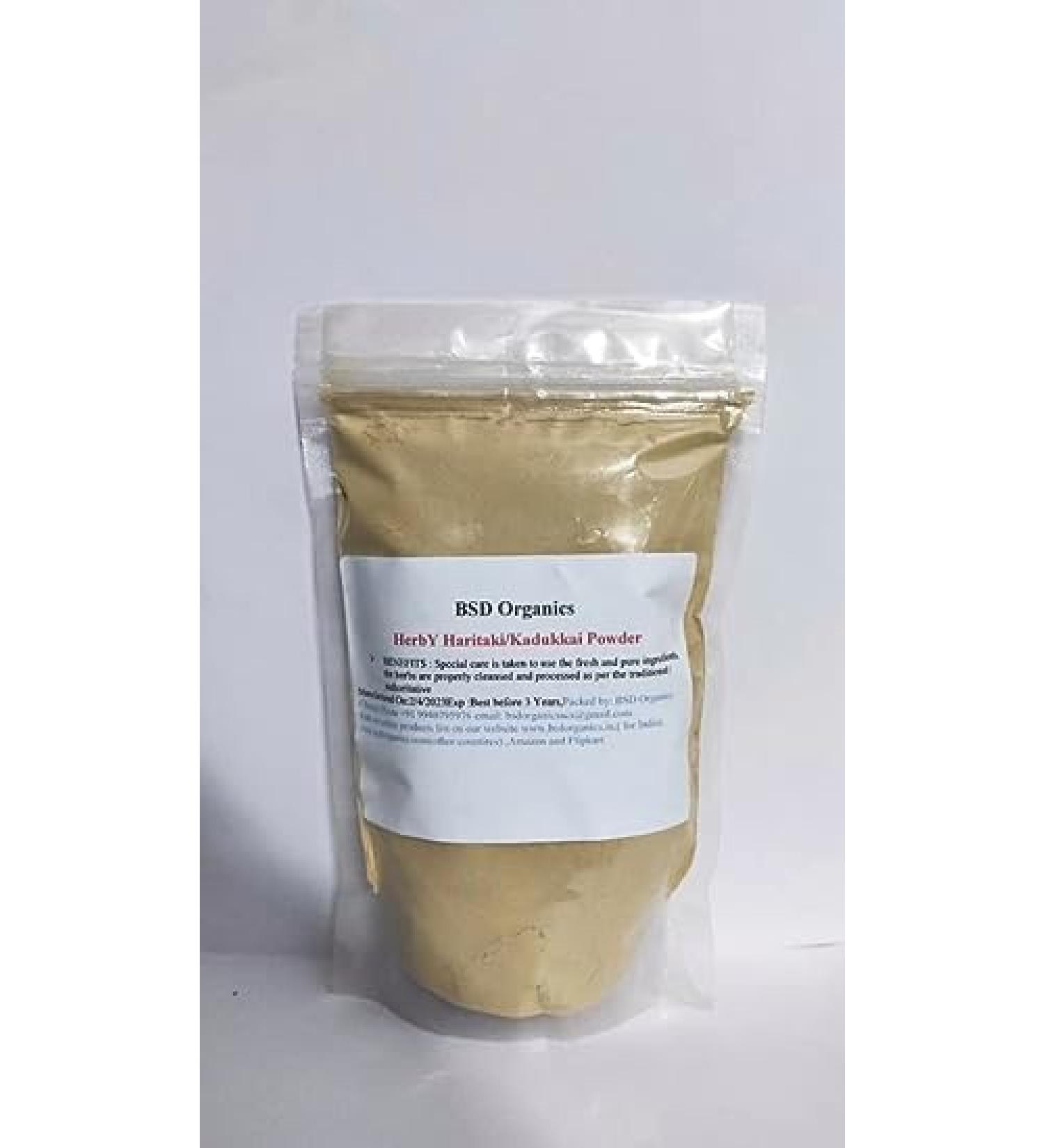 BSD Organics Herby Haritaki/Kadukkai/Harde Whole/Terminalia chebula/Karakkaya/Yellow Myrobalan Powder - 250 Gram / 8.8 Ounce