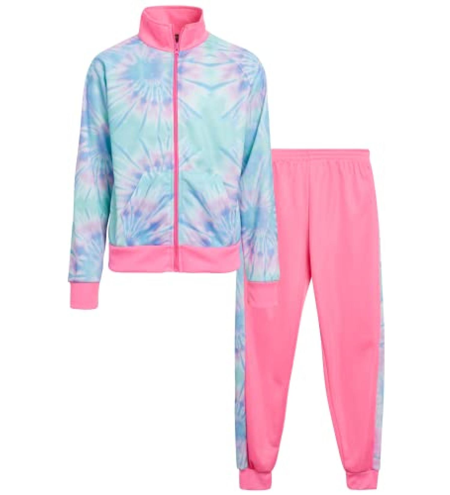 Angel Face Girls' Pink Tie Dye Tracksuit Set - 2 Piece Tricot Sweatshirt and Joggers (14-16) - Buy Online on GoSupps.com