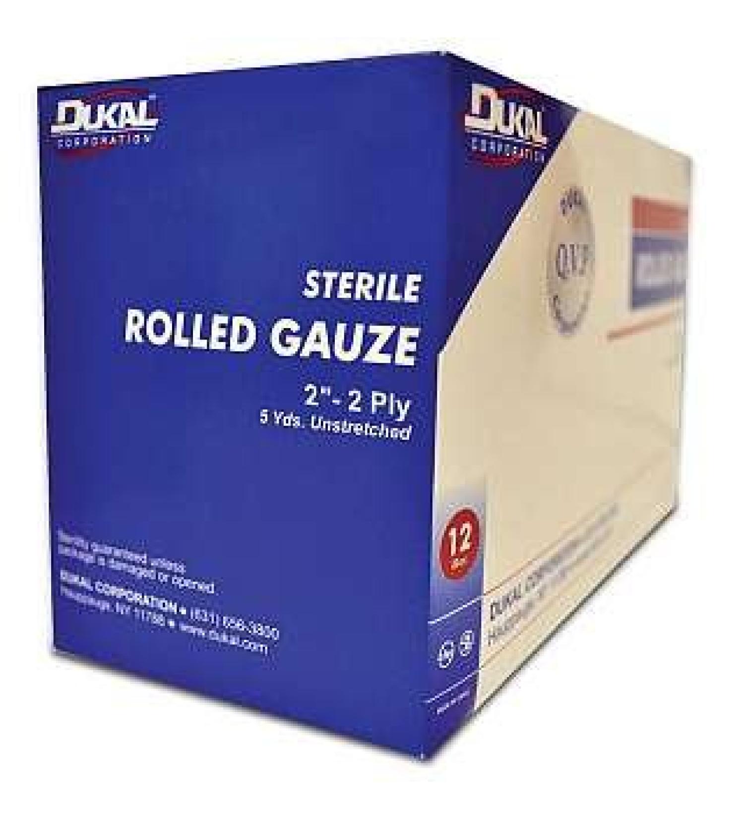 1203710 PT# 452 Gauze LF Sterile Cotton 2"x5yd 2 Ply Roll White 12/Pk Made by Dukal Corporation