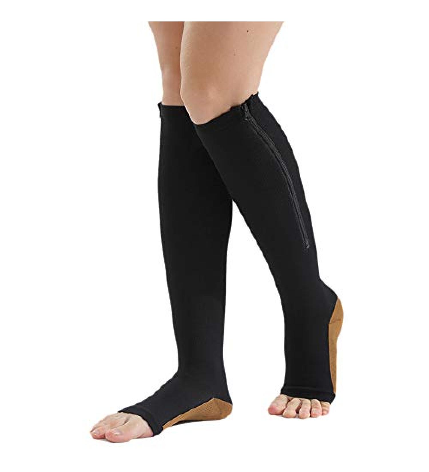 Senmubery Compression Stockings with Zip - Open Toe Knee Support Prevent Varicose Veins XXL Black | Stretchy Socks & Flip-Flops - Buy Online on GoSupps.com