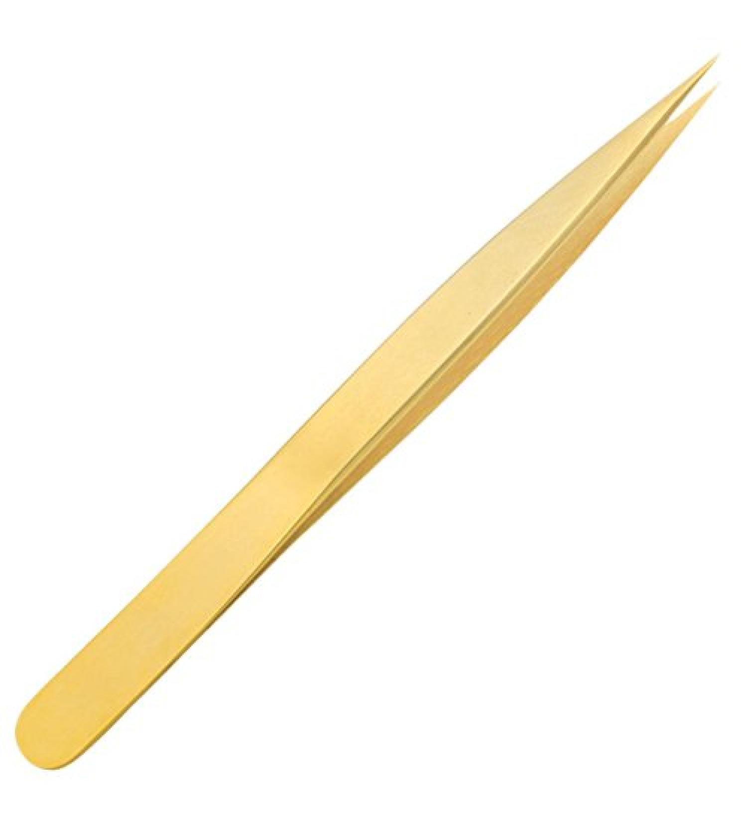 May - Tweezers for eyelash extension gold plated - Eyelash tweezers - Eyelash tweezers - fine straight tip - stainless steel
