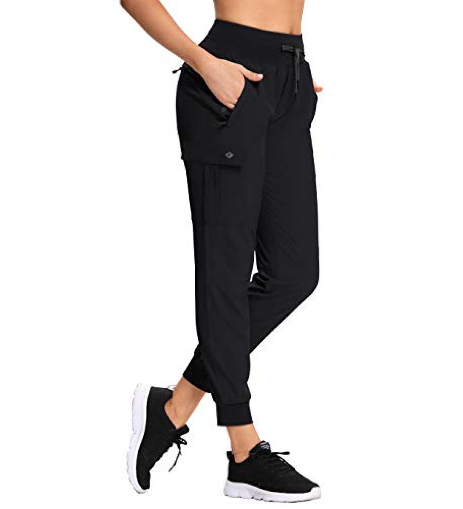 RlaGed Women's Cargo Hiking Pants - Lightweight Joggers, Quick Dry, Water Resistant, UPF 50, Zipper Pockets - Black, Size Large - Buy Online on GoSupps.com