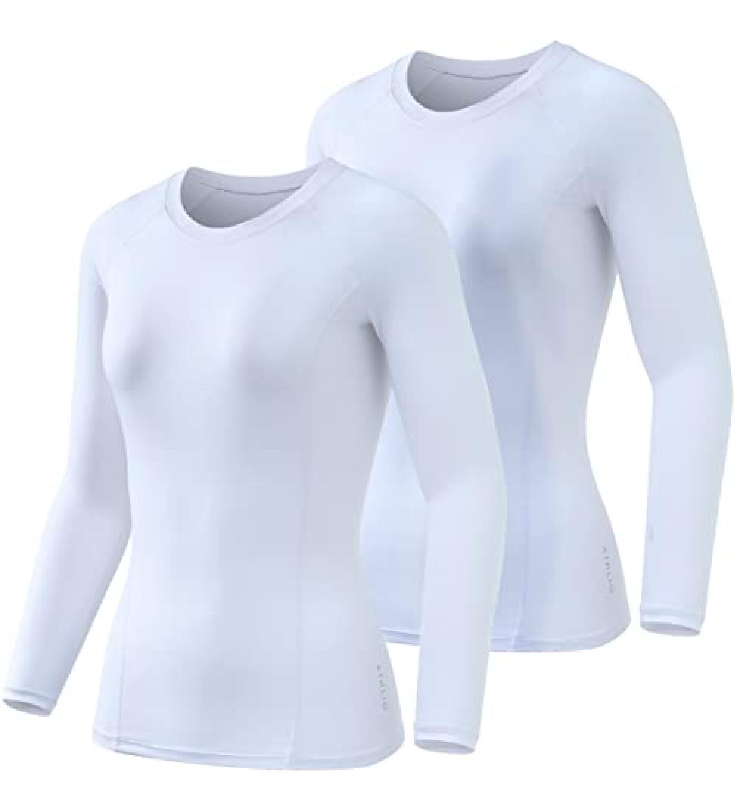 ATHLIO Women's Compression Shirt 2-Pack - Cool Dry Fit Long Sleeve for Workout & Yoga - White, Small - Buy Online on GoSupps.com
